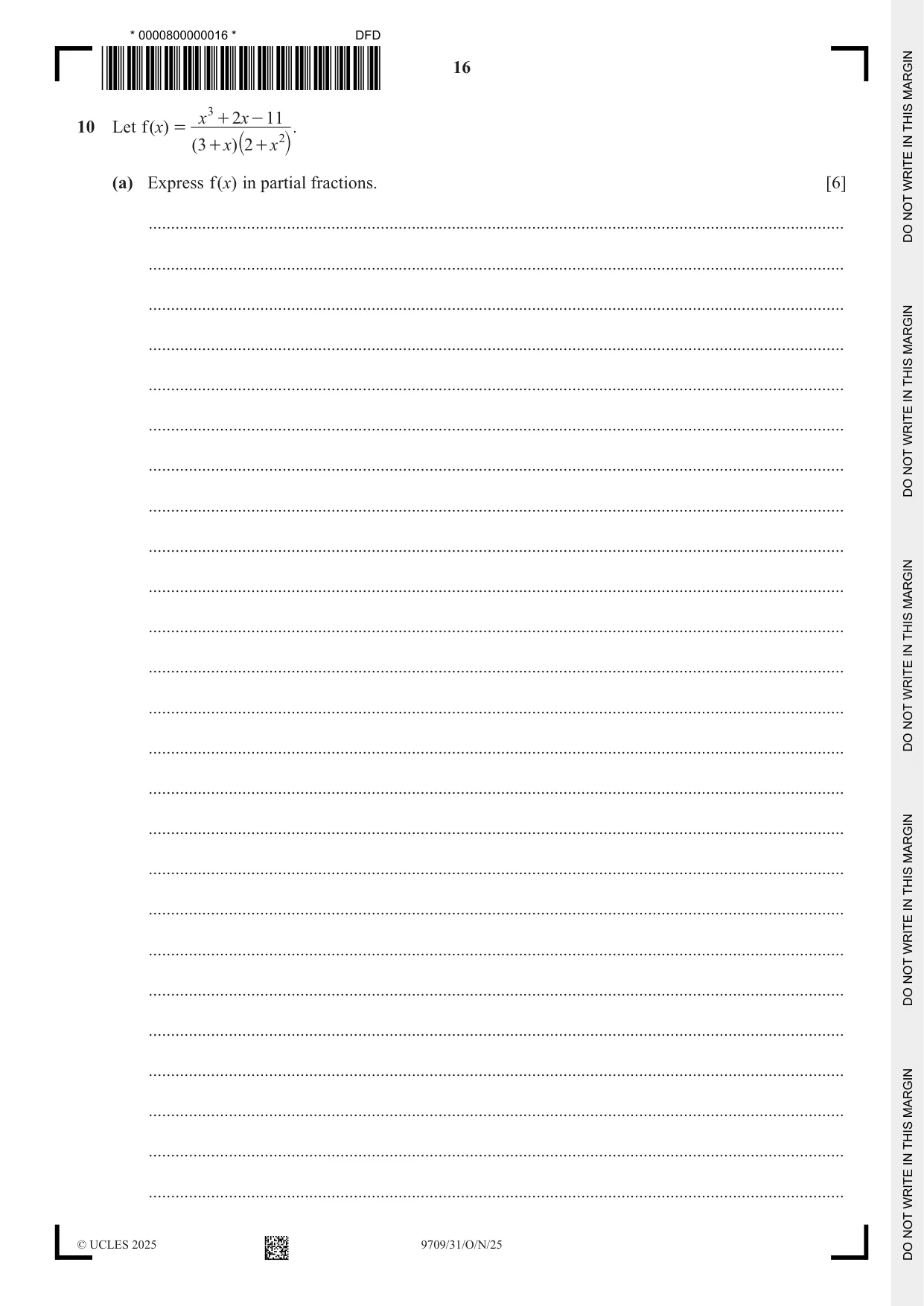 Cambridge A Level Mathematics 9709 2025 Oct/Nov Paper 3 · Variant 1 question paper, page 16 of 20