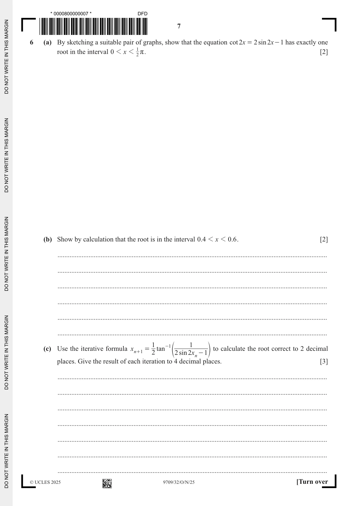 Cambridge A Level Mathematics 9709 2025 Oct/Nov Paper 3 · Variant 2 question paper, page 7 of 20