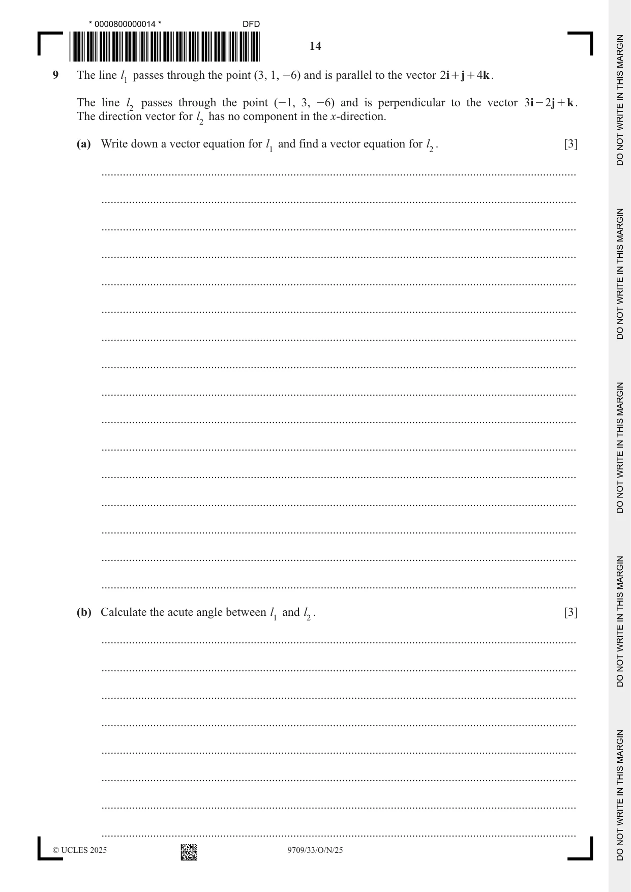 Cambridge A Level Mathematics 9709 2025 Oct/Nov Paper 3 · Variant 3 question paper, page 14 of 20