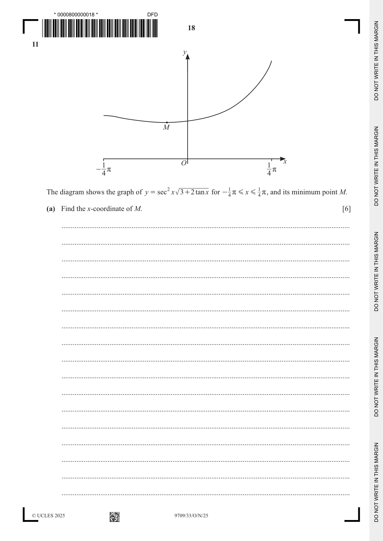 Cambridge A Level Mathematics 9709 2025 Oct/Nov Paper 3 · Variant 3 question paper, page 18 of 20