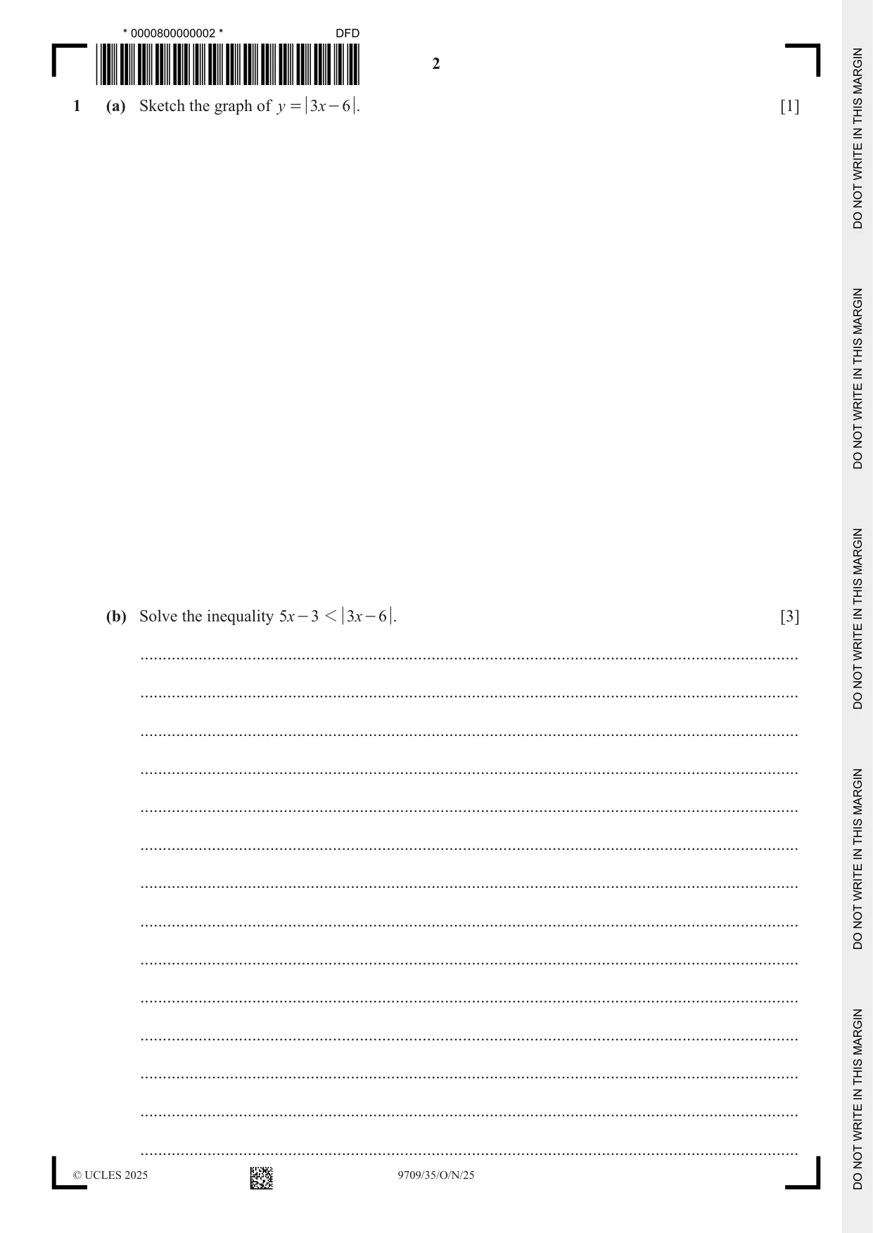 Cambridge A Level Mathematics 9709 2025 Oct/Nov Paper 3 · Variant 5 question paper, page 2 of 20