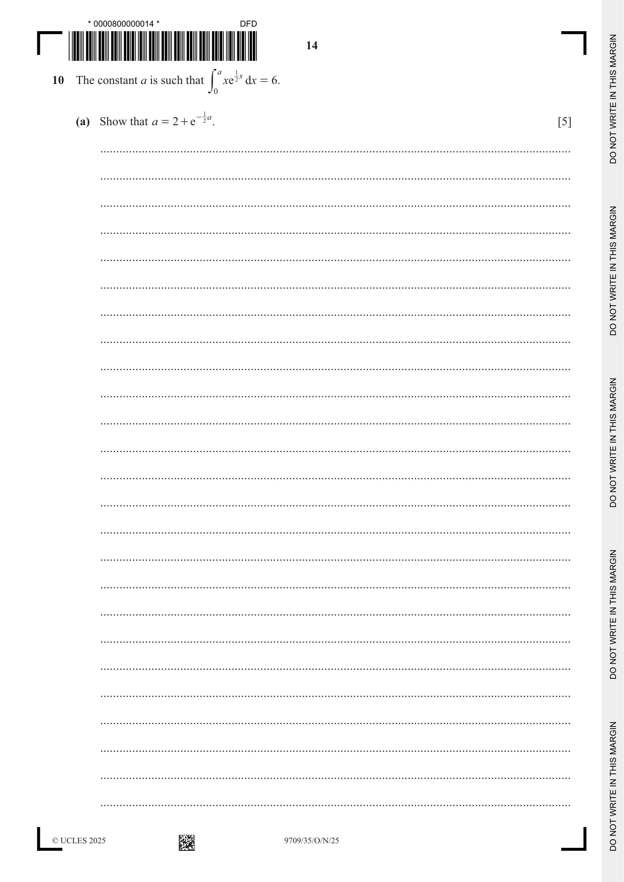 Cambridge A Level Mathematics 9709 2025 Oct/Nov Paper 3 · Variant 5 question paper, page 14 of 20