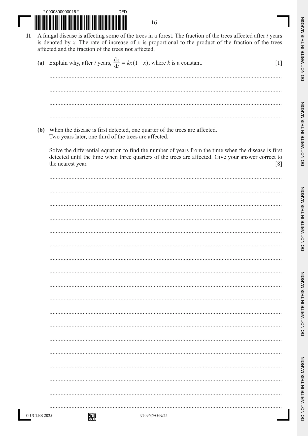 Cambridge A Level Mathematics 9709 2025 Oct/Nov Paper 3 · Variant 5 question paper, page 16 of 20