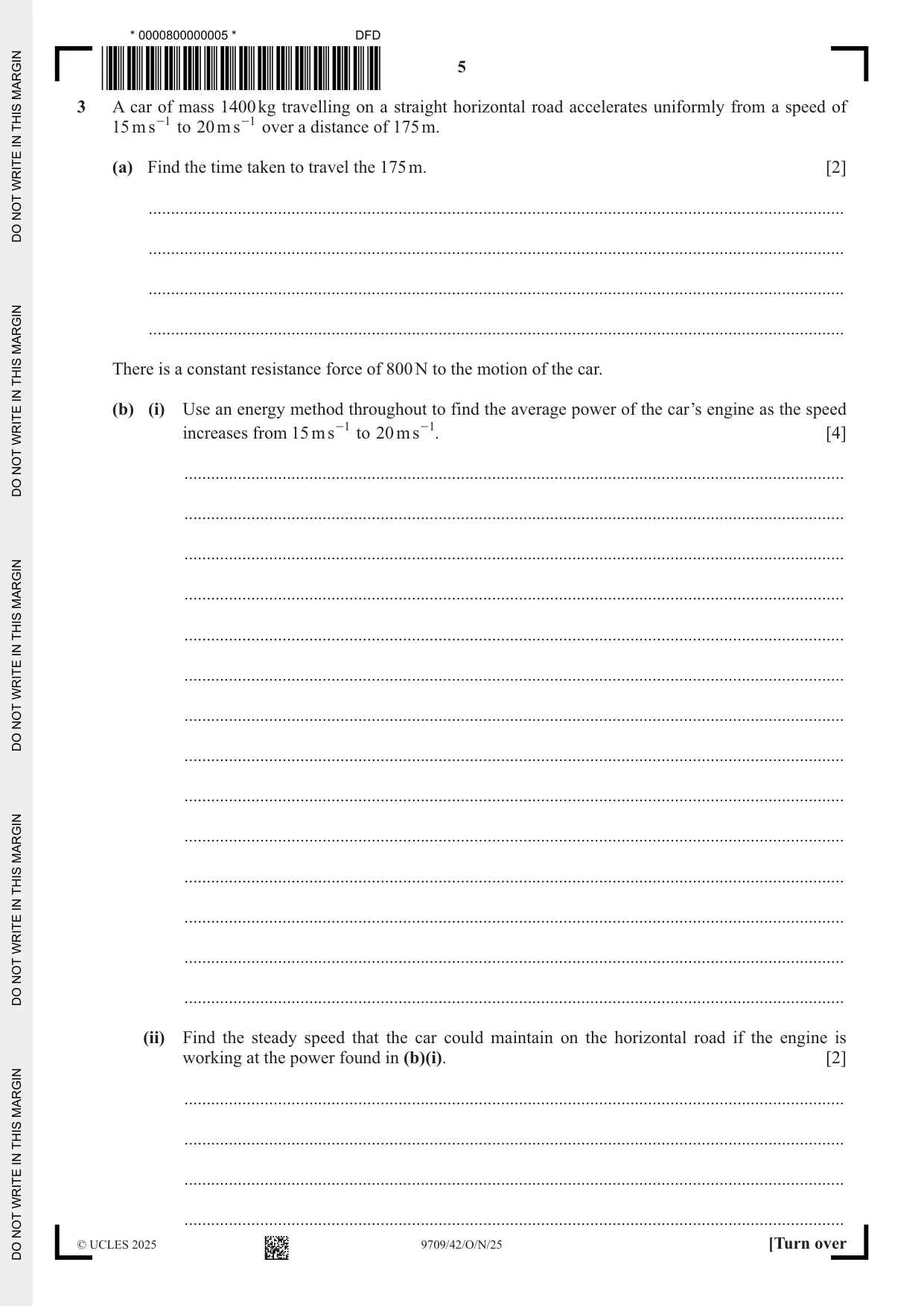 Cambridge A Level Mathematics 9709 2025 Oct/Nov Paper 4 · Variant 2 question paper, page 5 of 12