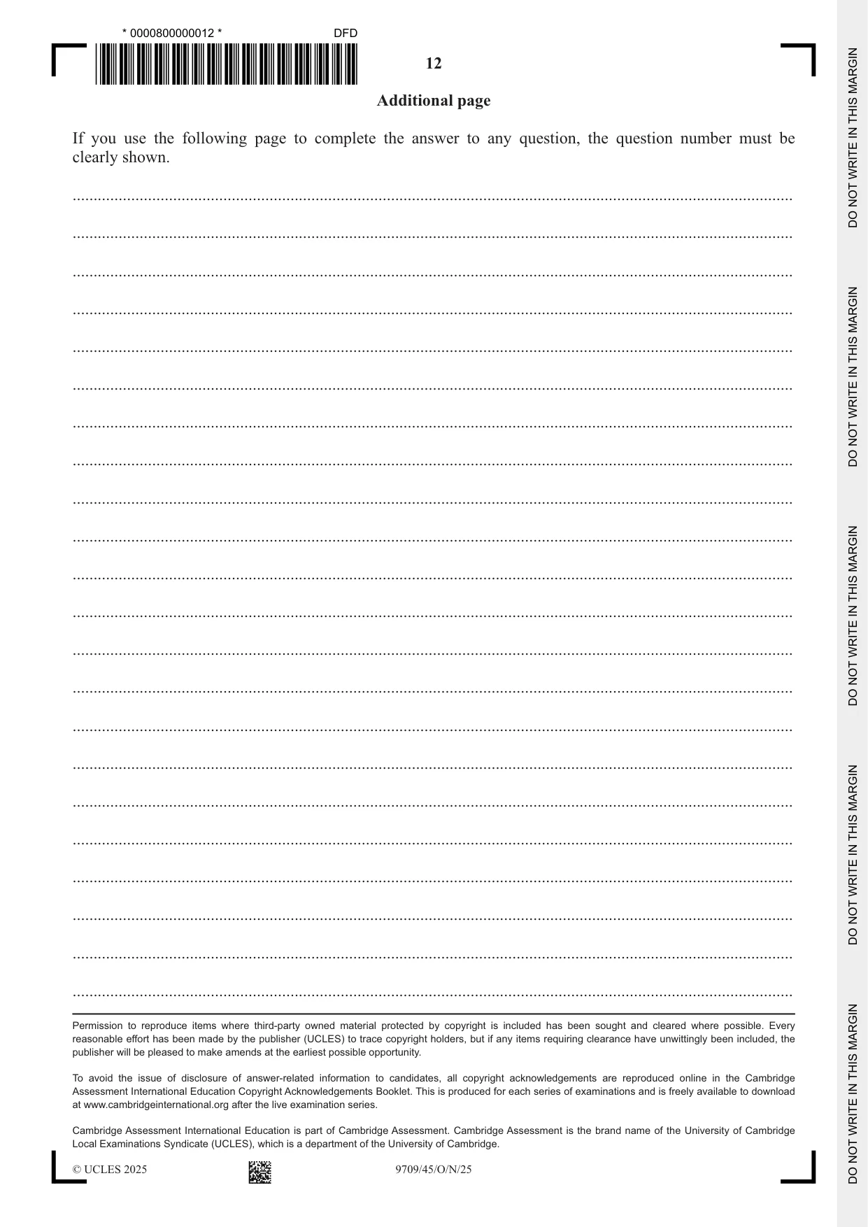 Cambridge A Level Mathematics 9709 2025 Oct/Nov Paper 4 · Variant 5 question paper, page 12 of 12