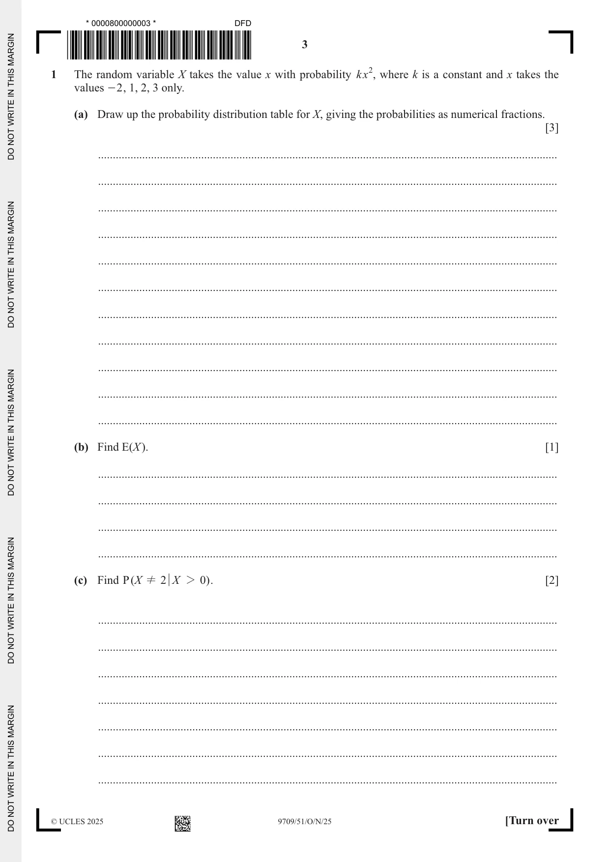 Cambridge A Level Mathematics 9709 2025 Oct/Nov Paper 5 · Variant 1 question paper, page 3 of 12