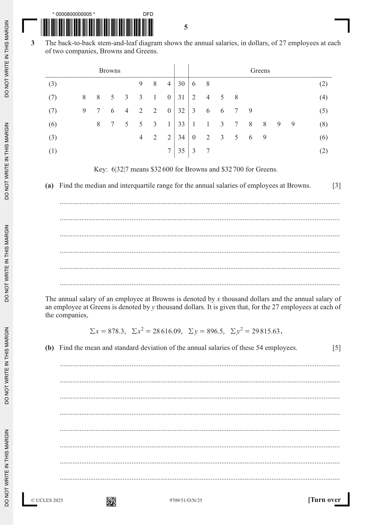 Cambridge A Level Mathematics 9709 2025 Oct/Nov Paper 5 · Variant 1 question paper, page 5 of 12