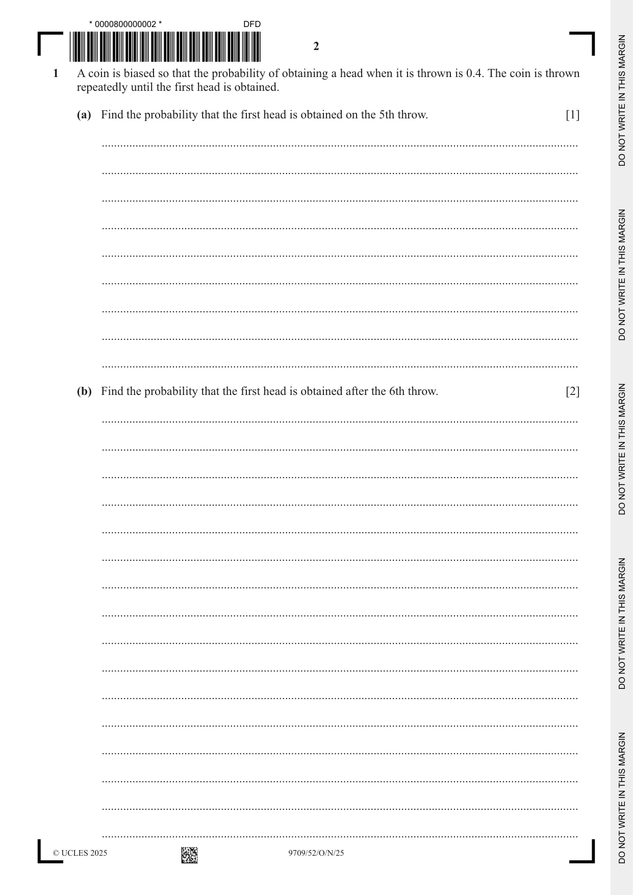 Cambridge A Level Mathematics 9709 2025 Oct/Nov Paper 5 · Variant 2 question paper, page 2 of 16