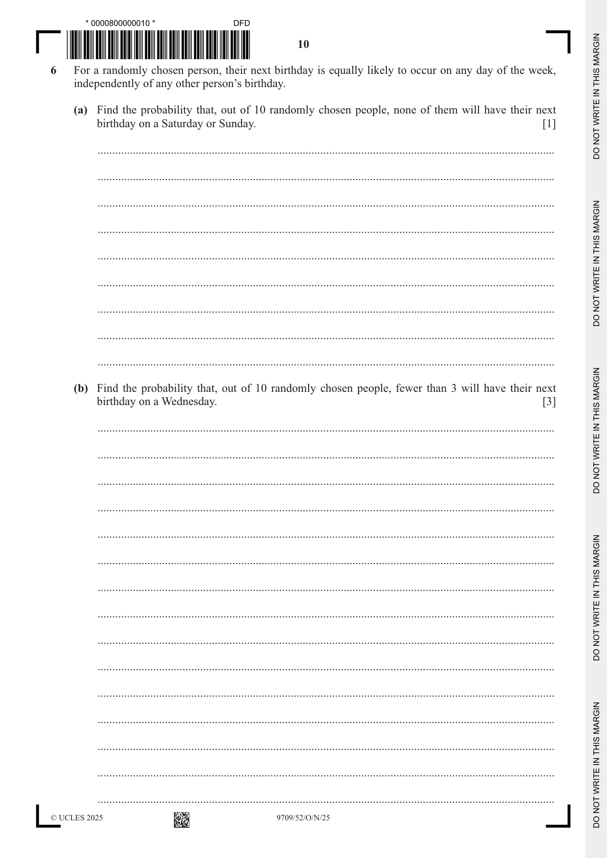 Cambridge A Level Mathematics 9709 2025 Oct/Nov Paper 5 · Variant 2 question paper, page 10 of 16