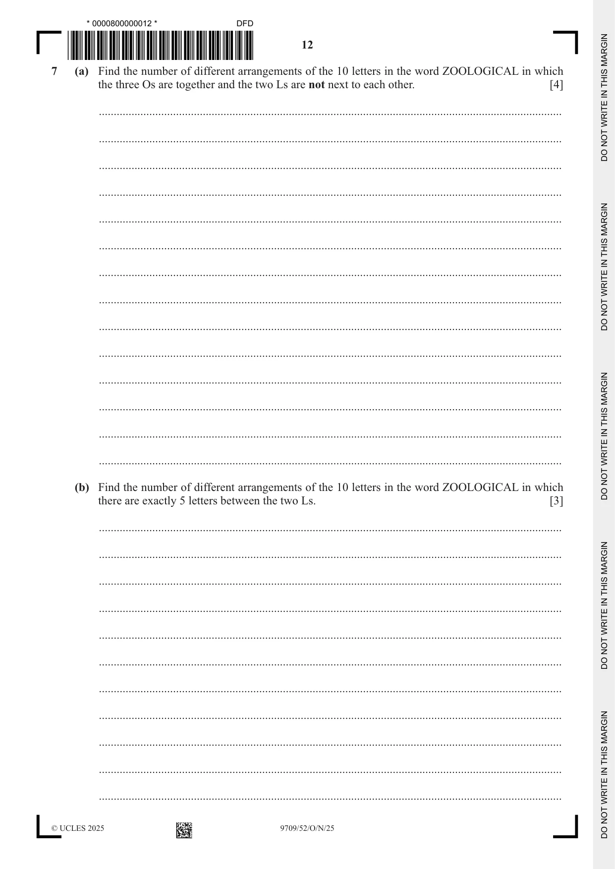 Cambridge A Level Mathematics 9709 2025 Oct/Nov Paper 5 · Variant 2 question paper, page 12 of 16
