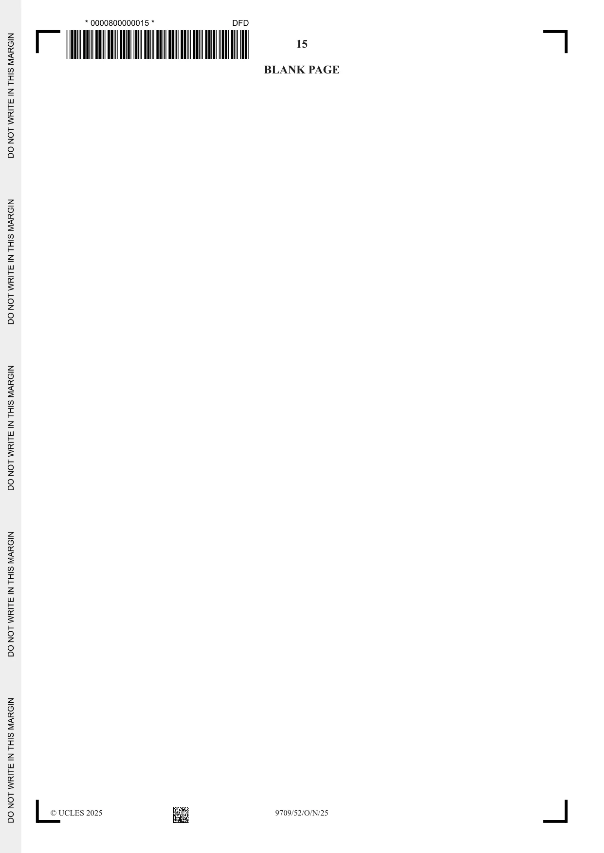 Cambridge A Level Mathematics 9709 2025 Oct/Nov Paper 5 · Variant 2 question paper, page 15 of 16