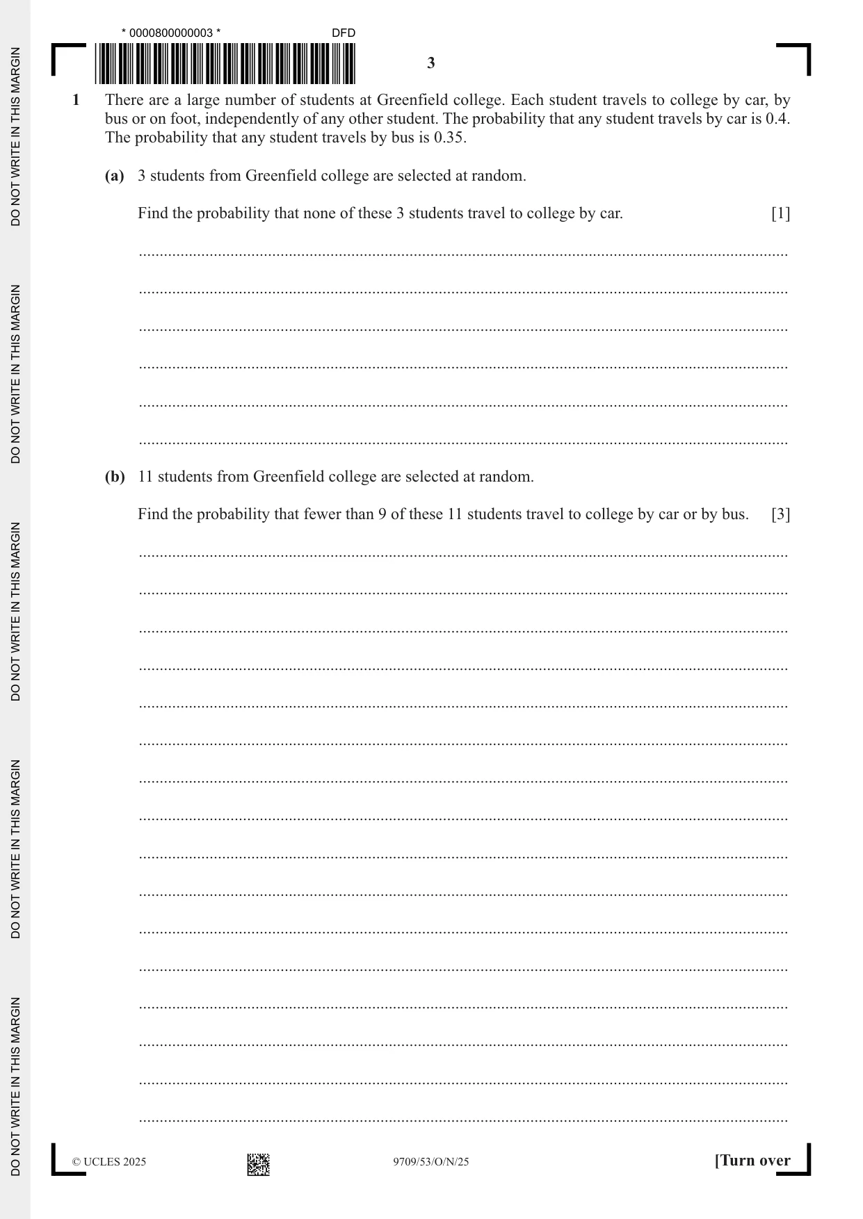 Cambridge A Level Mathematics 9709 2025 Oct/Nov Paper 5 · Variant 3 question paper, page 3 of 16