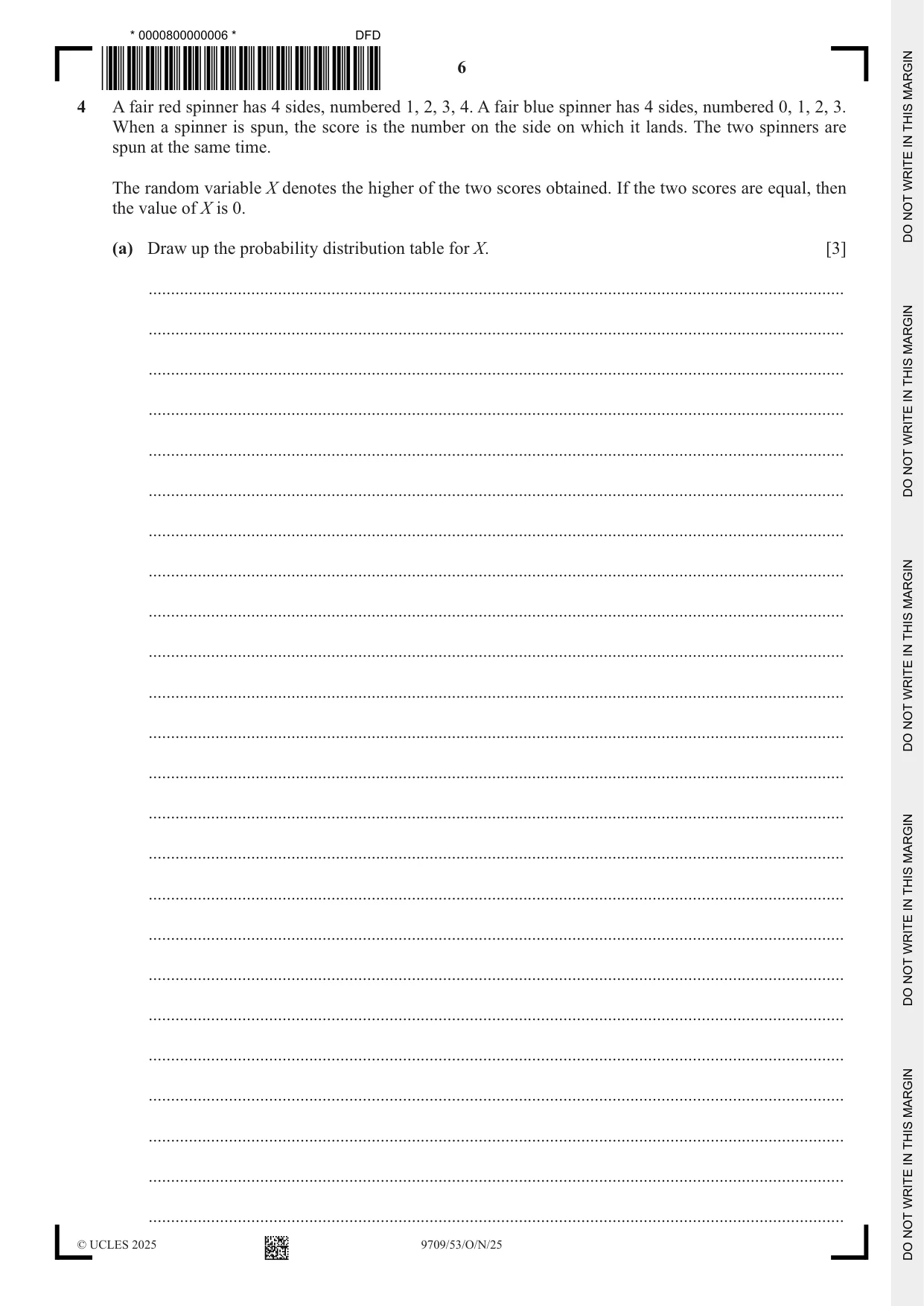 Cambridge A Level Mathematics 9709 2025 Oct/Nov Paper 5 · Variant 3 question paper, page 6 of 16