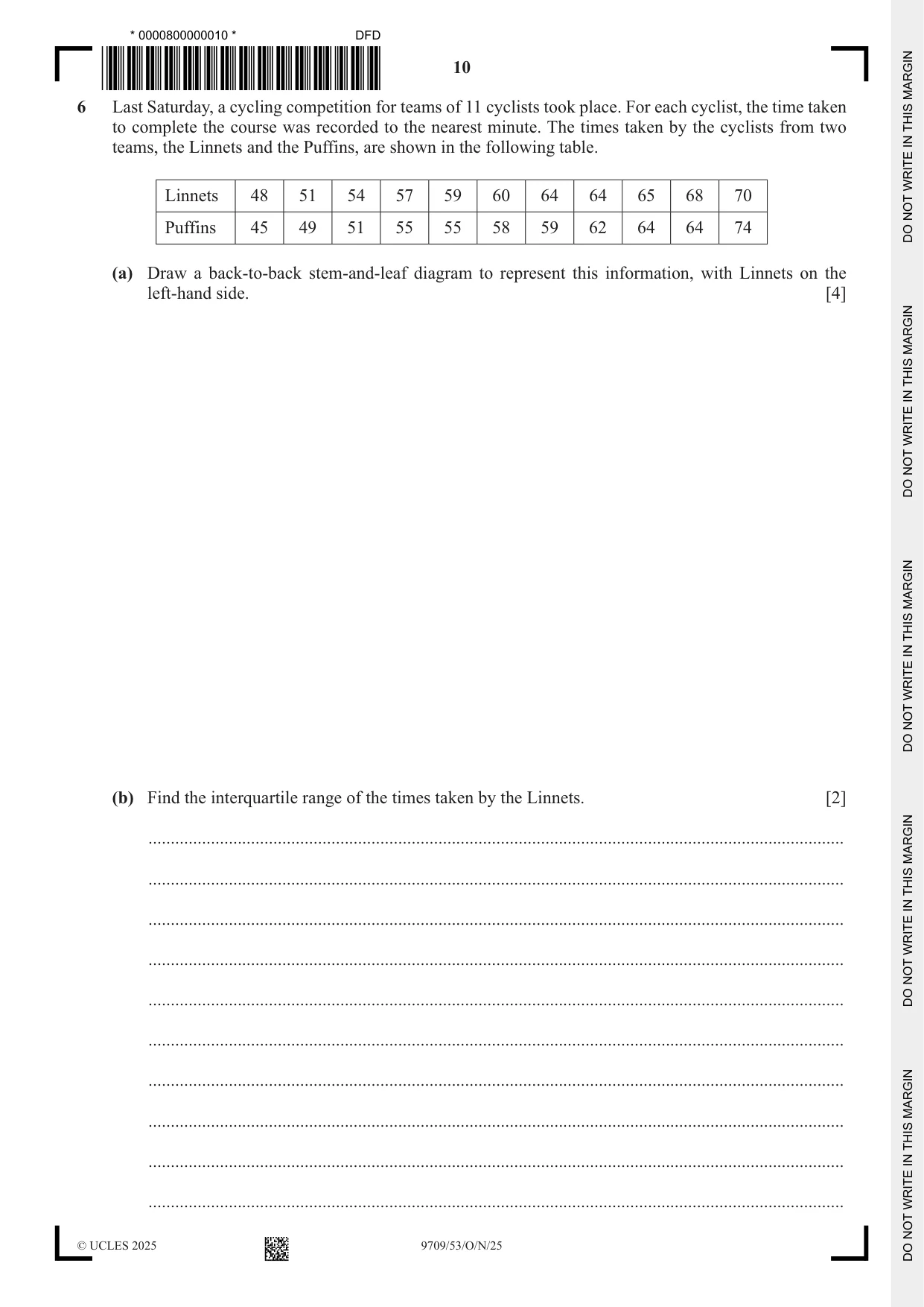Cambridge A Level Mathematics 9709 2025 Oct/Nov Paper 5 · Variant 3 question paper, page 10 of 16