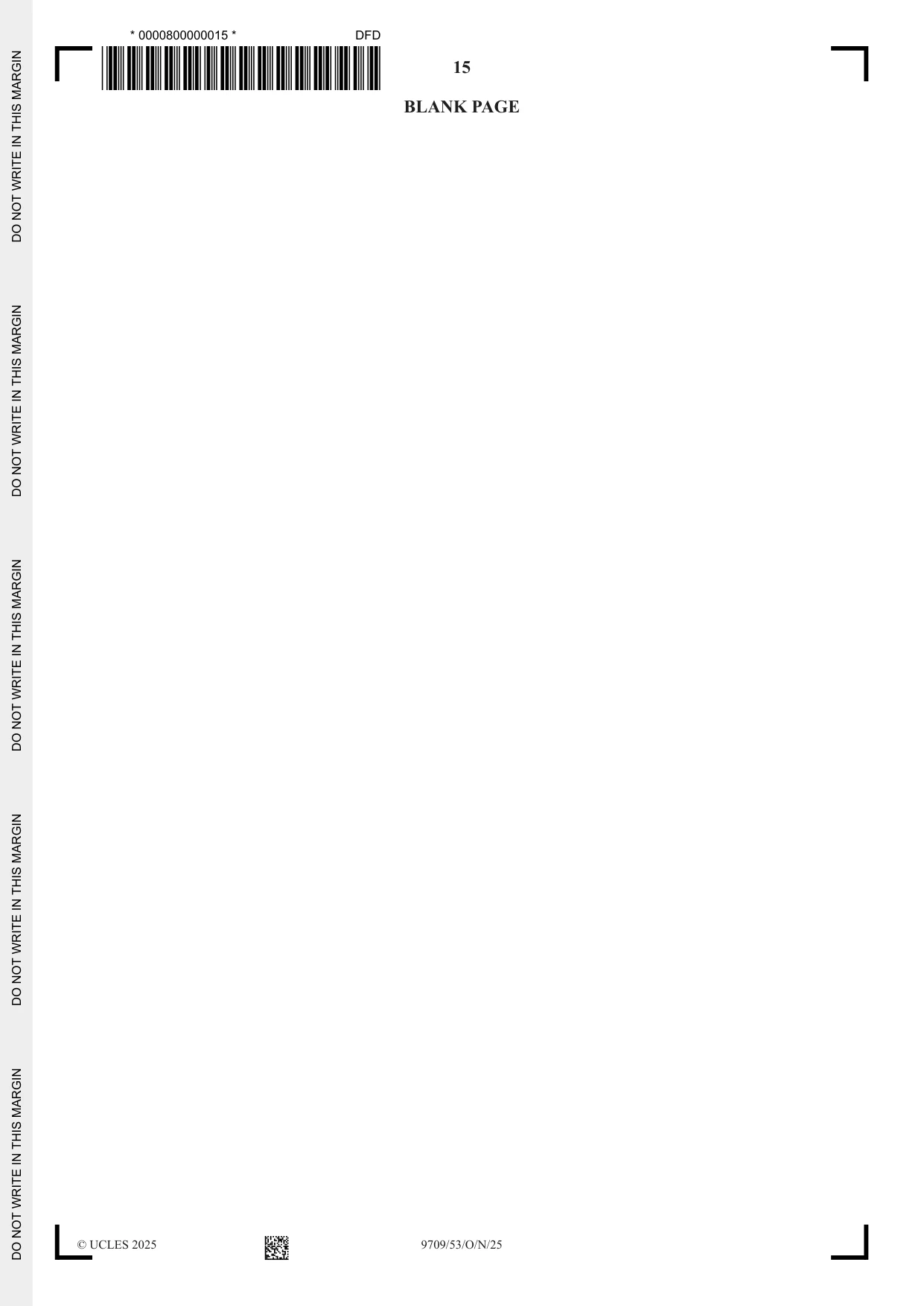Cambridge A Level Mathematics 9709 2025 Oct/Nov Paper 5 · Variant 3 question paper, page 15 of 16