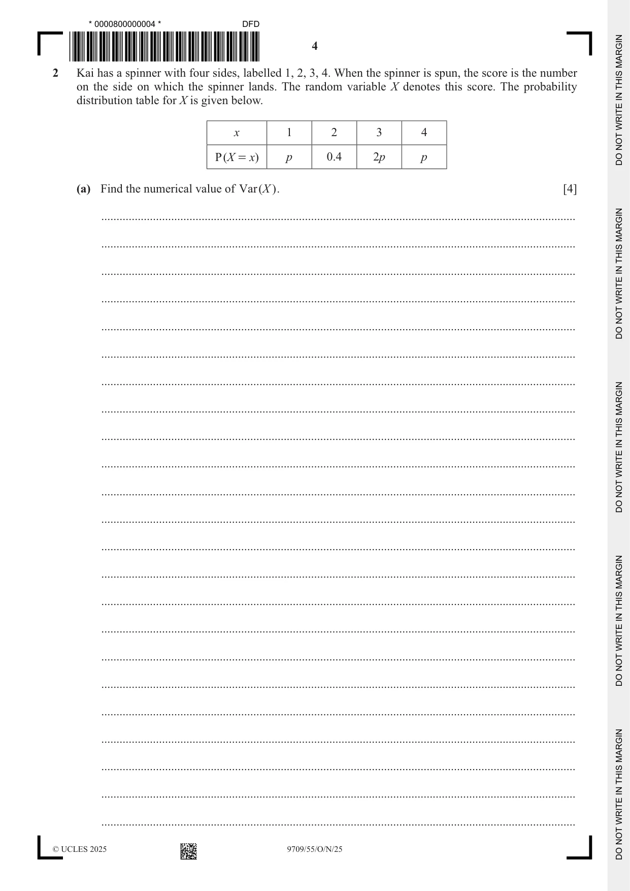 Cambridge A Level Mathematics 9709 2025 Oct/Nov Paper 5 · Variant 5 question paper, page 4 of 16