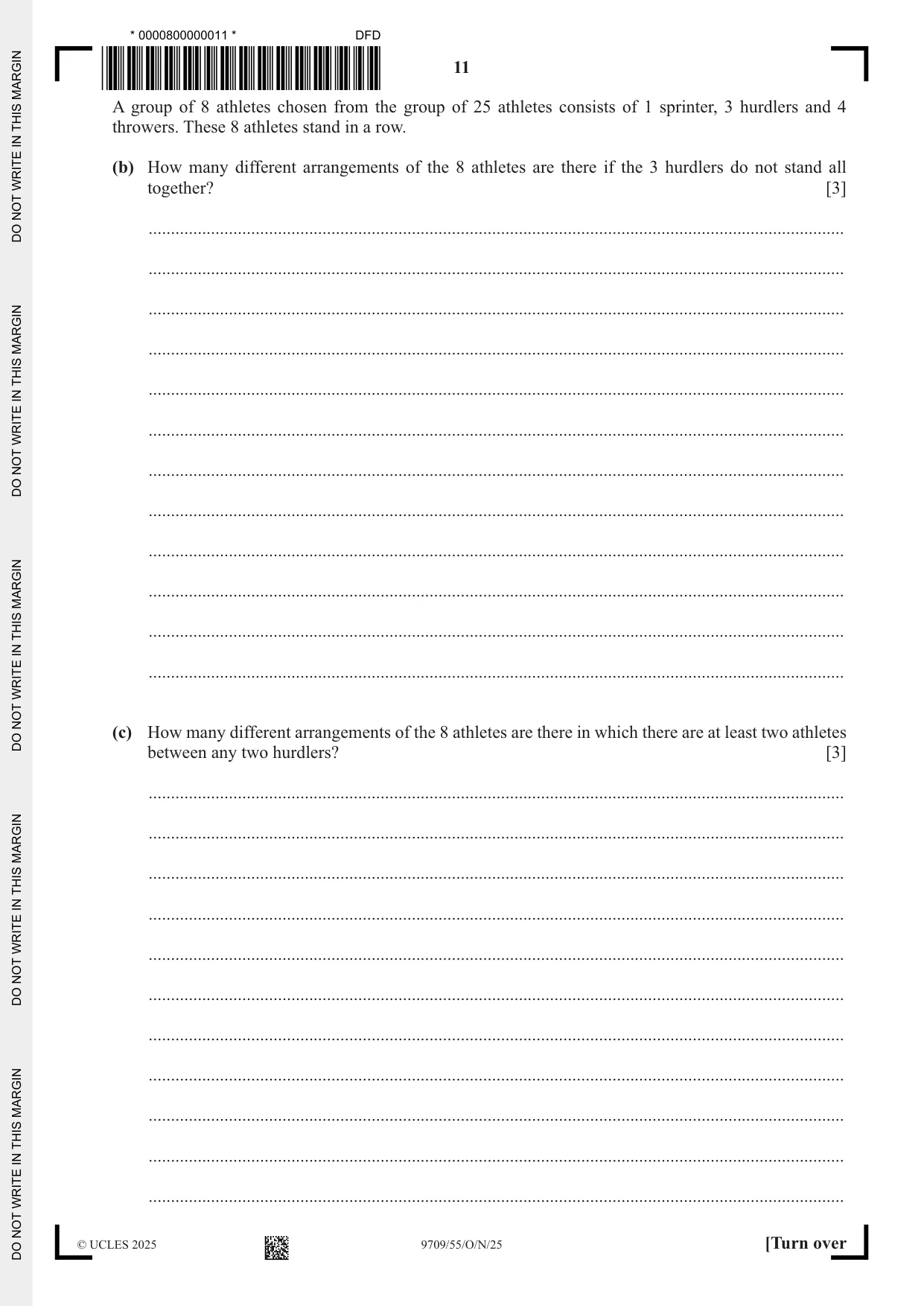 Cambridge A Level Mathematics 9709 2025 Oct/Nov Paper 5 · Variant 5 question paper, page 11 of 16