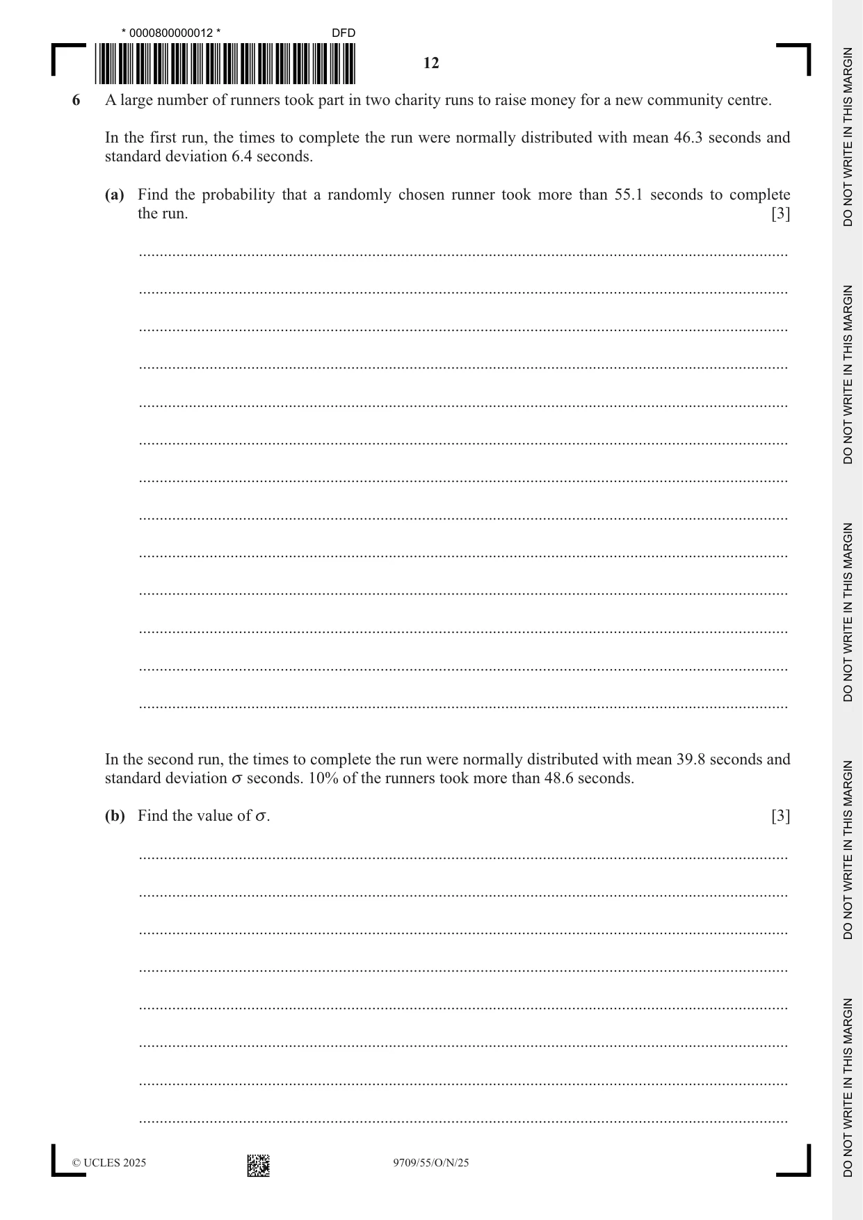 Cambridge A Level Mathematics 9709 2025 Oct/Nov Paper 5 · Variant 5 question paper, page 12 of 16
