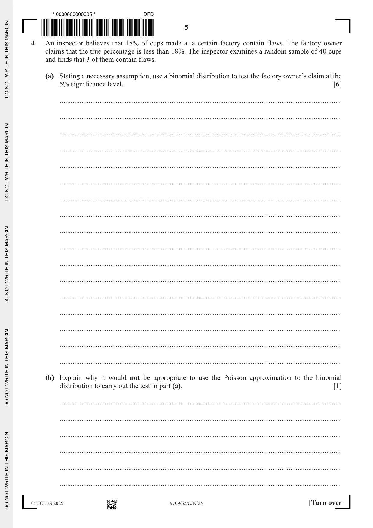 Cambridge A Level Mathematics 9709 2025 Oct/Nov Paper 6 · Variant 2 question paper, page 5 of 12