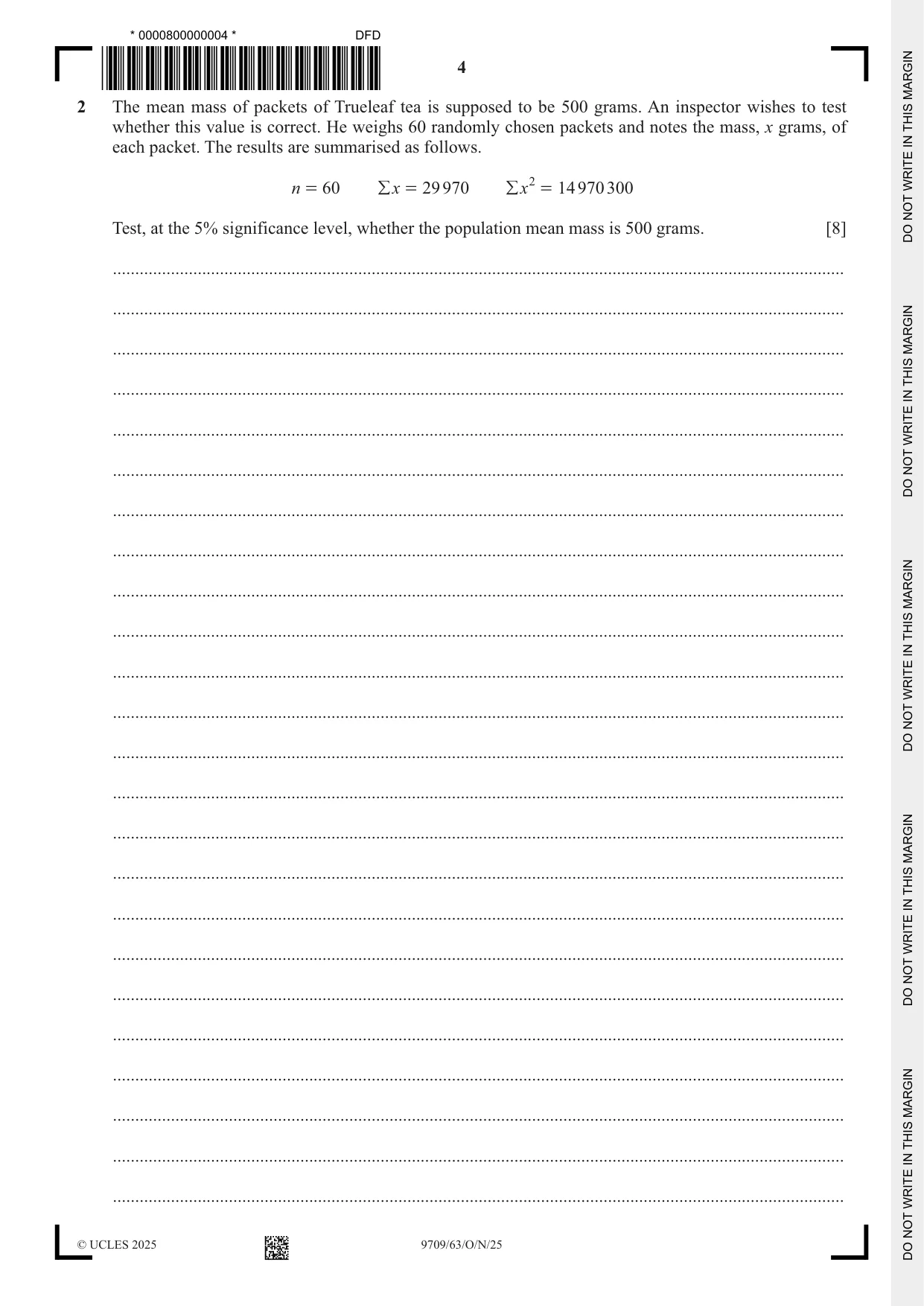 Cambridge A Level Mathematics 9709 2025 Oct/Nov Paper 6 · Variant 3 question paper, page 4 of 12