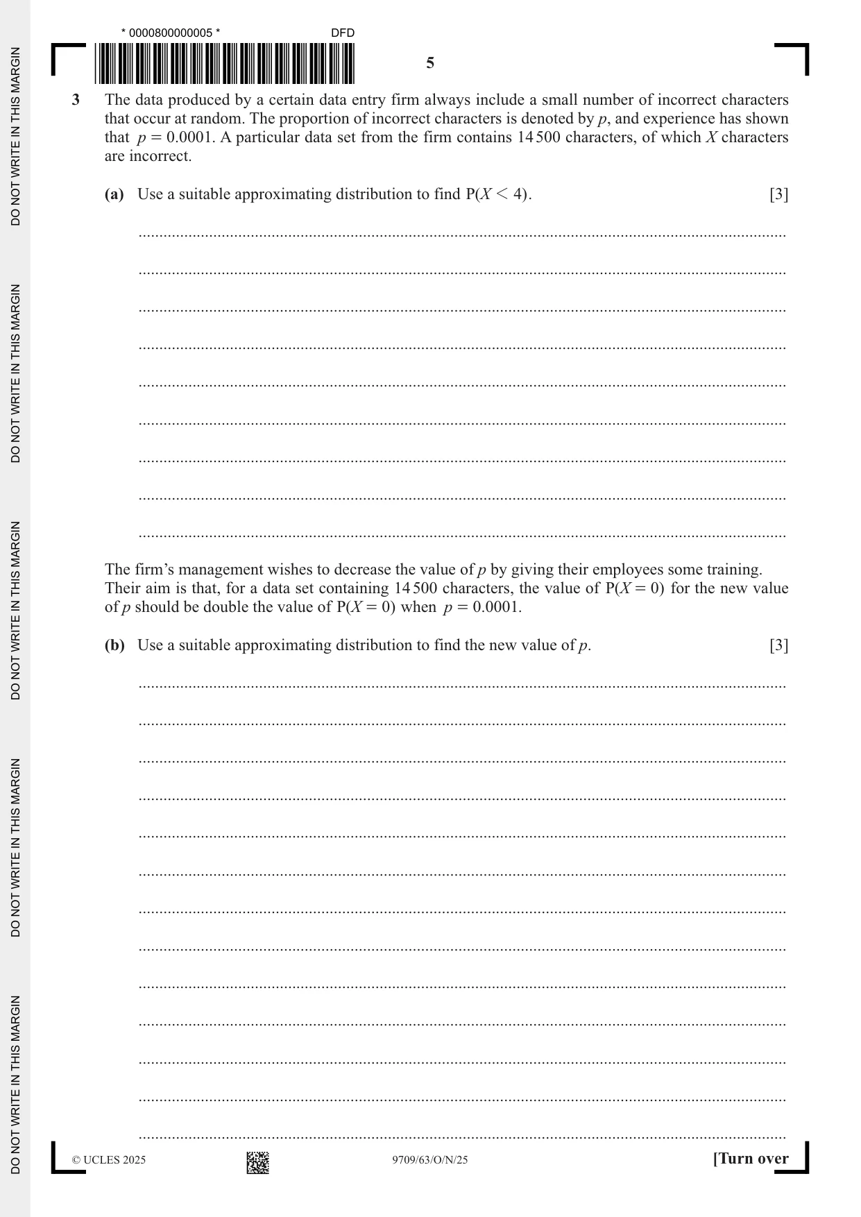 Cambridge A Level Mathematics 9709 2025 Oct/Nov Paper 6 · Variant 3 question paper, page 5 of 12