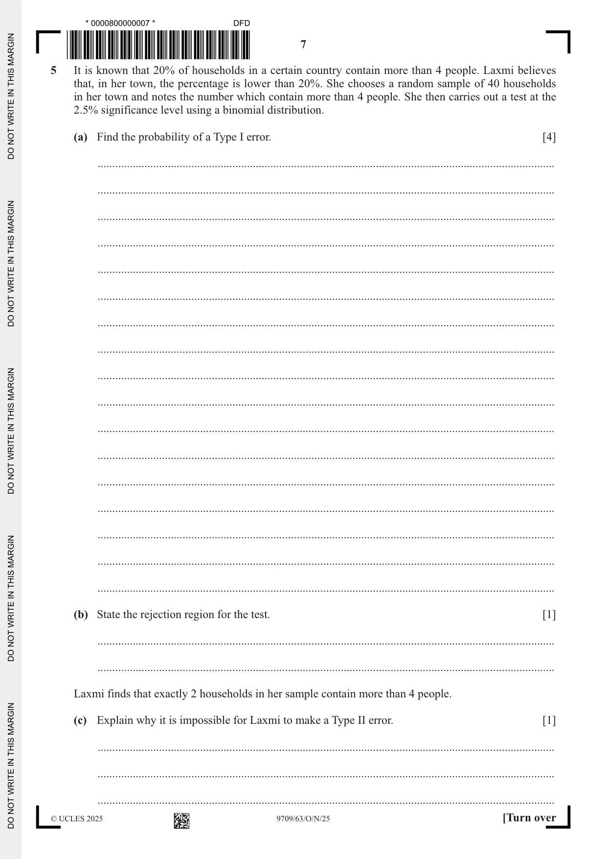 Cambridge A Level Mathematics 9709 2025 Oct/Nov Paper 6 · Variant 3 question paper, page 7 of 12