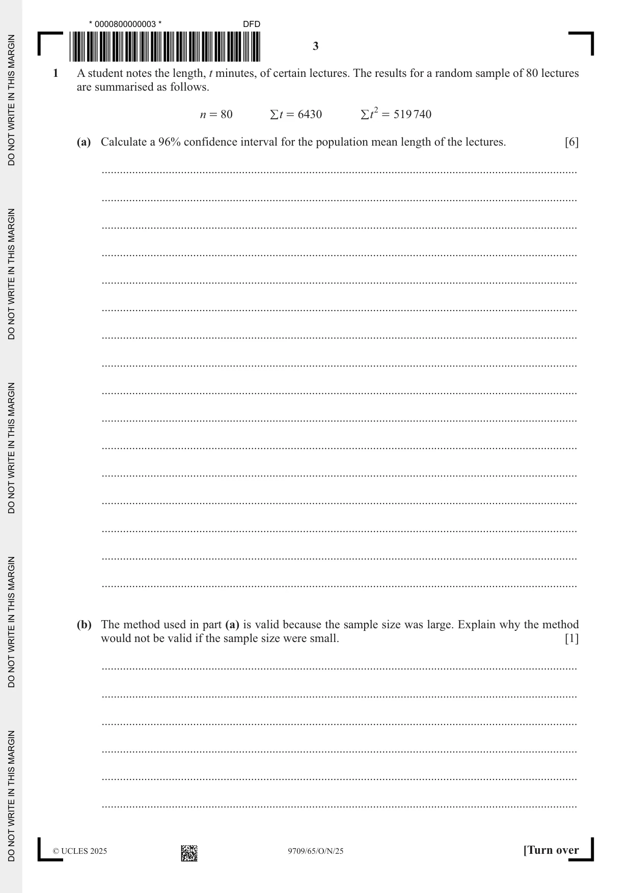 Cambridge A Level Mathematics 9709 2025 Oct/Nov Paper 6 · Variant 5 question paper, page 3 of 12