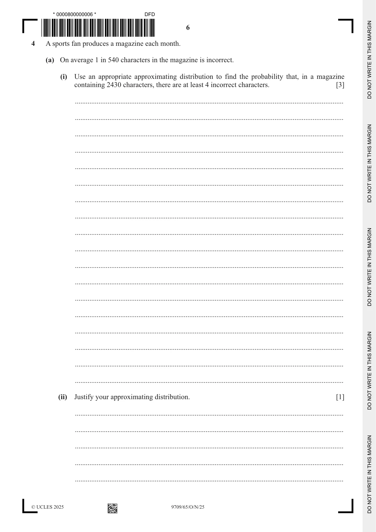 Cambridge A Level Mathematics 9709 2025 Oct/Nov Paper 6 · Variant 5 question paper, page 6 of 12