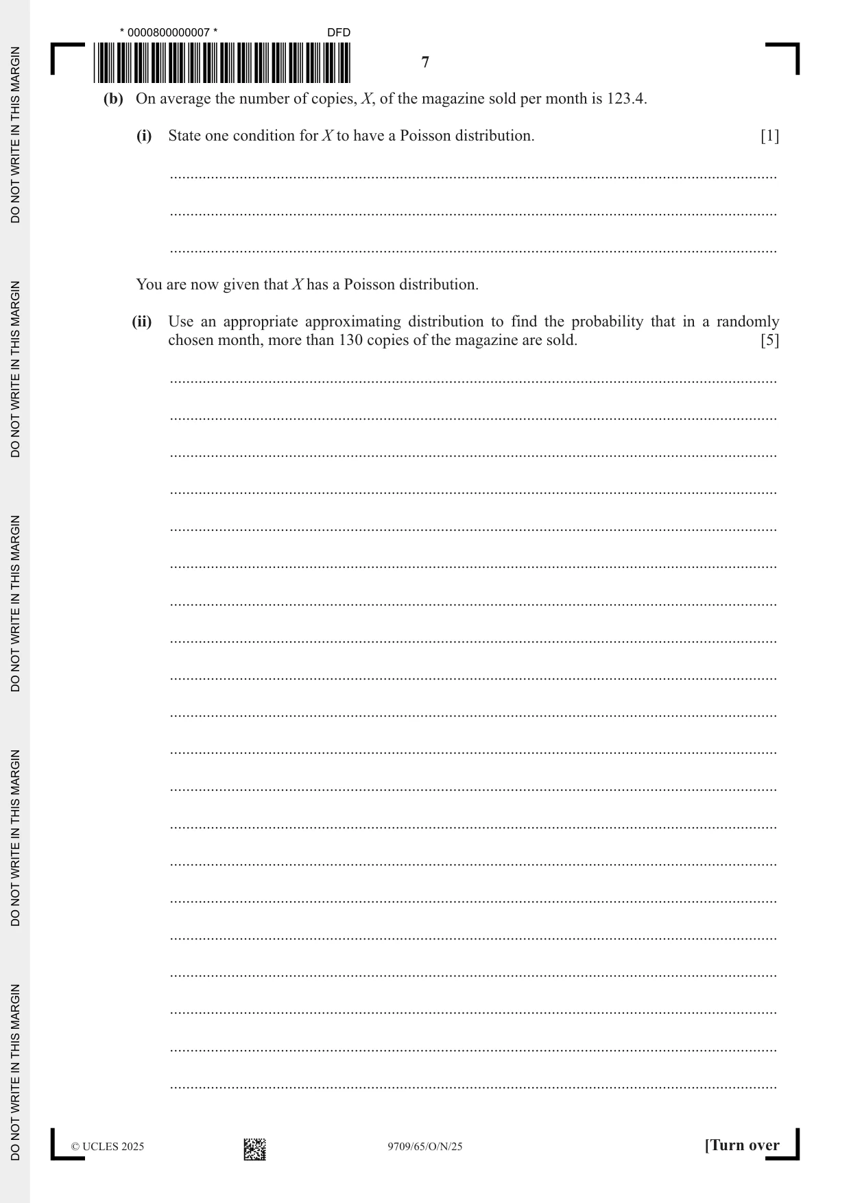 Cambridge A Level Mathematics 9709 2025 Oct/Nov Paper 6 · Variant 5 question paper, page 7 of 12