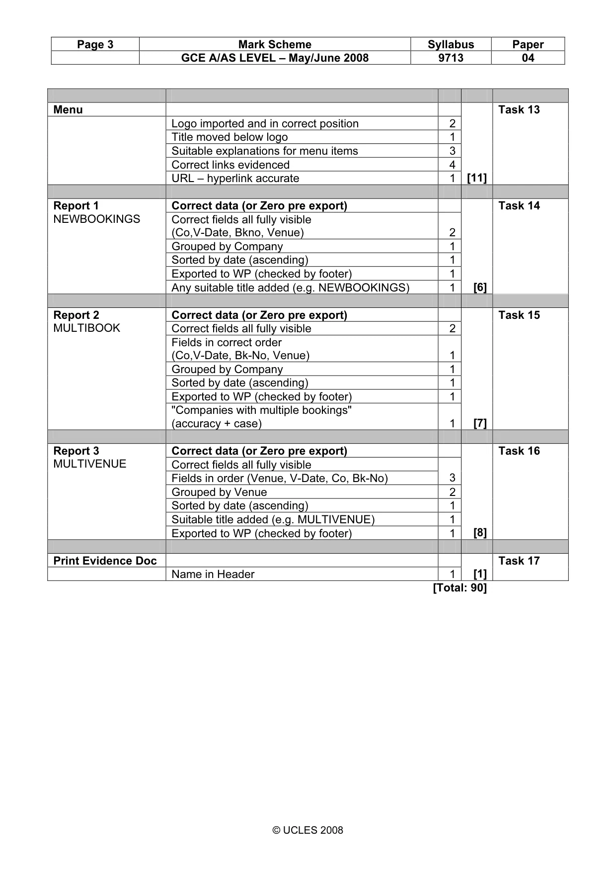 Mark scheme, page 3 of 3