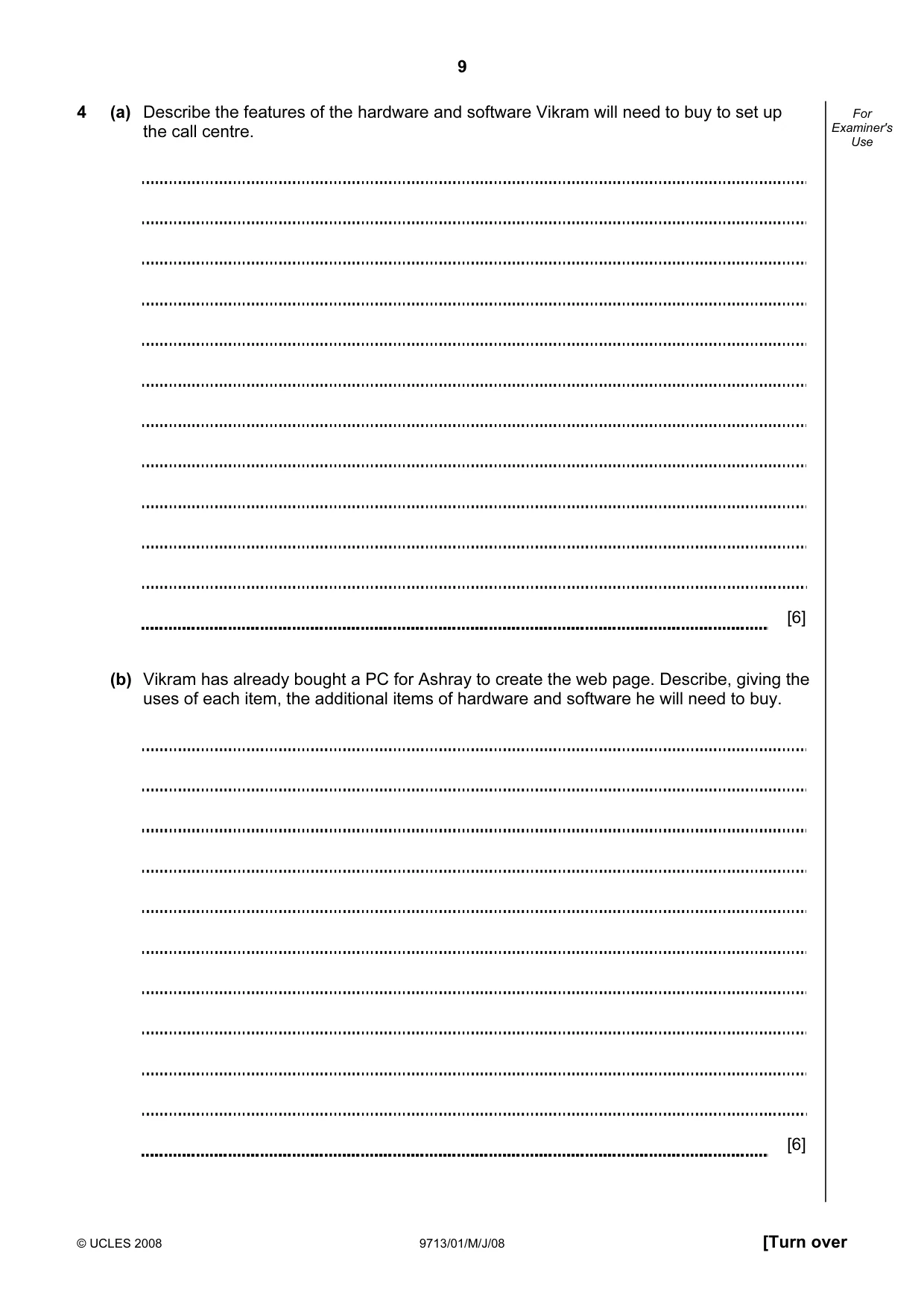 Cambridge A Level Applied Information and Communication Technology 9713 2008 May/June Paper 1 · Variant 1 question paper, page 9 of 12