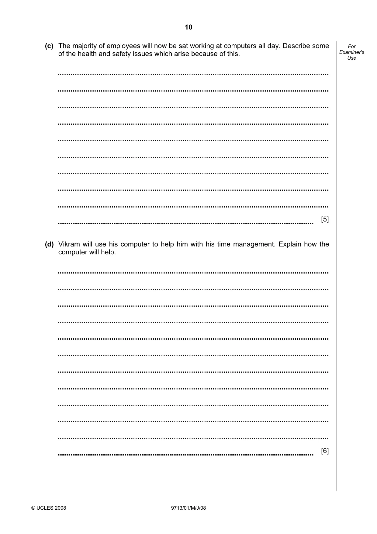 Cambridge A Level Applied Information and Communication Technology 9713 2008 May/June Paper 1 · Variant 1 question paper, page 10 of 12