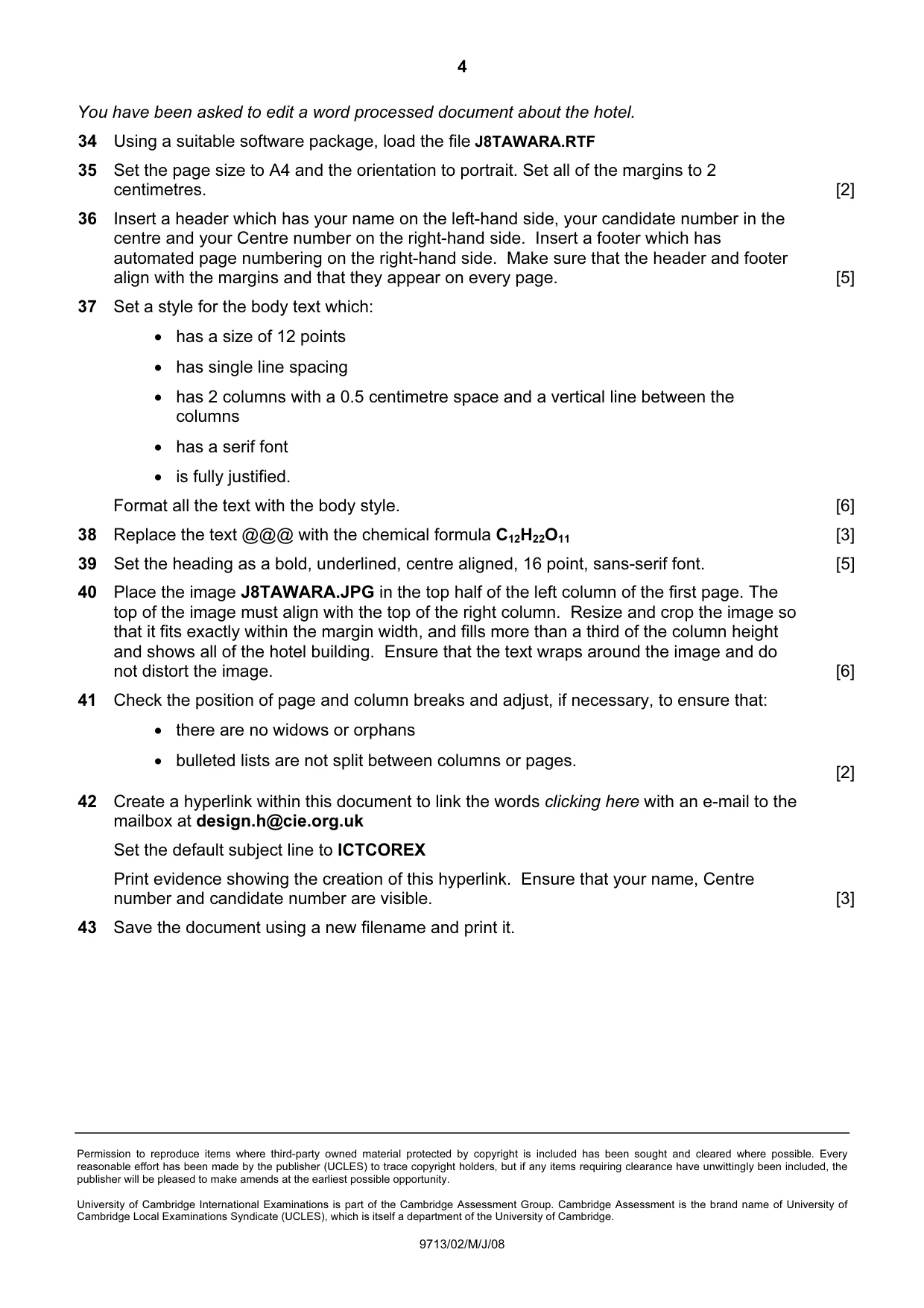 Cambridge A Level Applied Information and Communication Technology 9713 2008 May/June Paper 2 · Variant 1 question paper, page 4 of 4