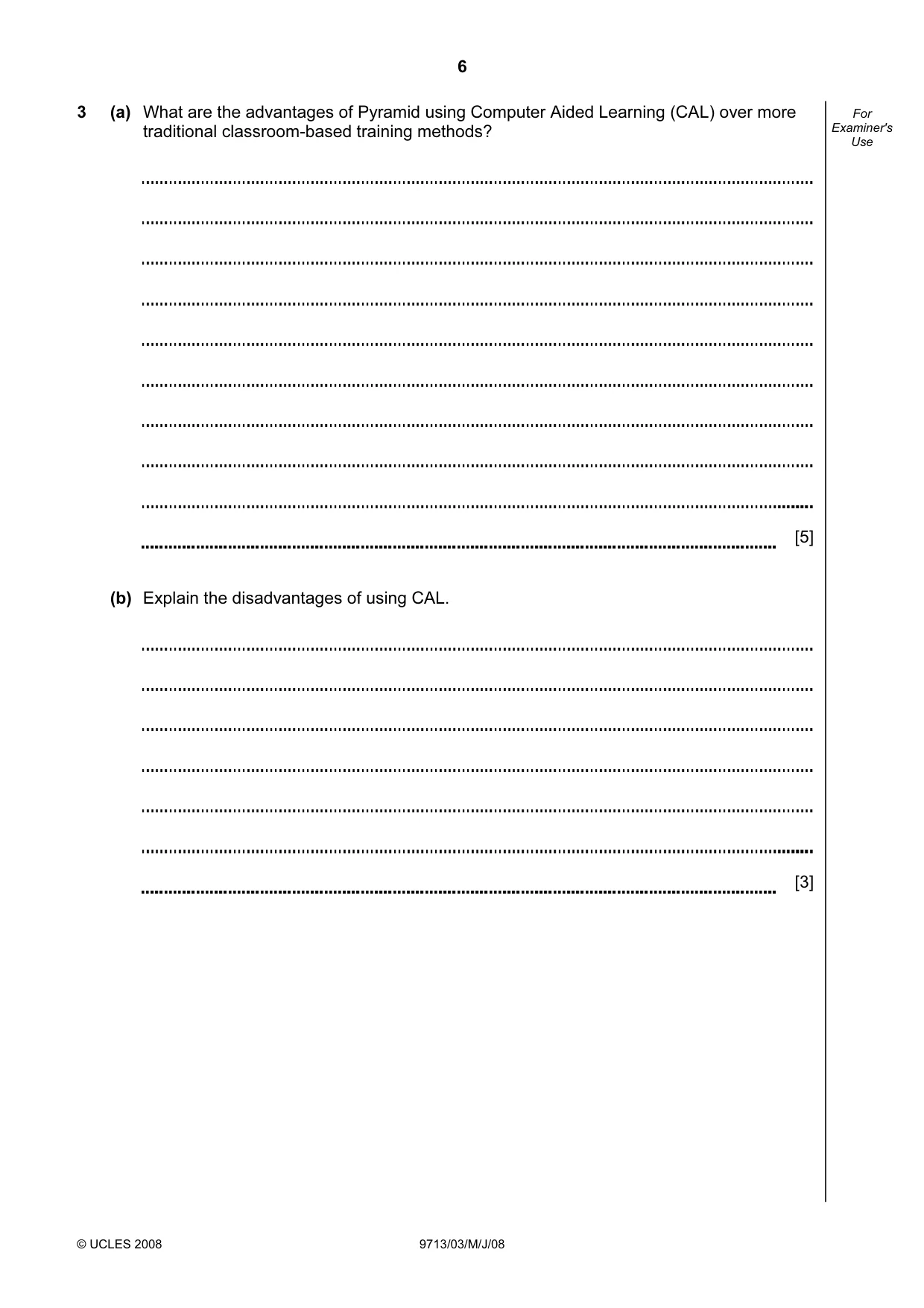 Cambridge A Level Applied Information and Communication Technology 9713 2008 May/June Paper 3 · Variant 1 question paper, page 6 of 12