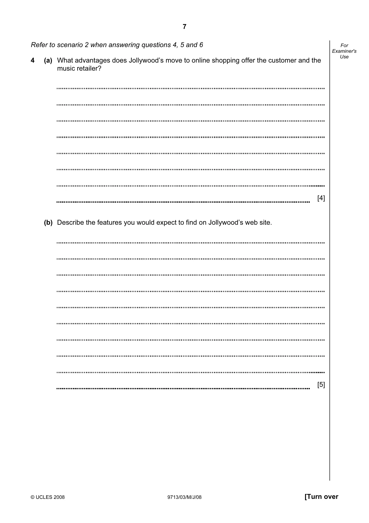 Cambridge A Level Applied Information and Communication Technology 9713 2008 May/June Paper 3 · Variant 1 question paper, page 7 of 12
