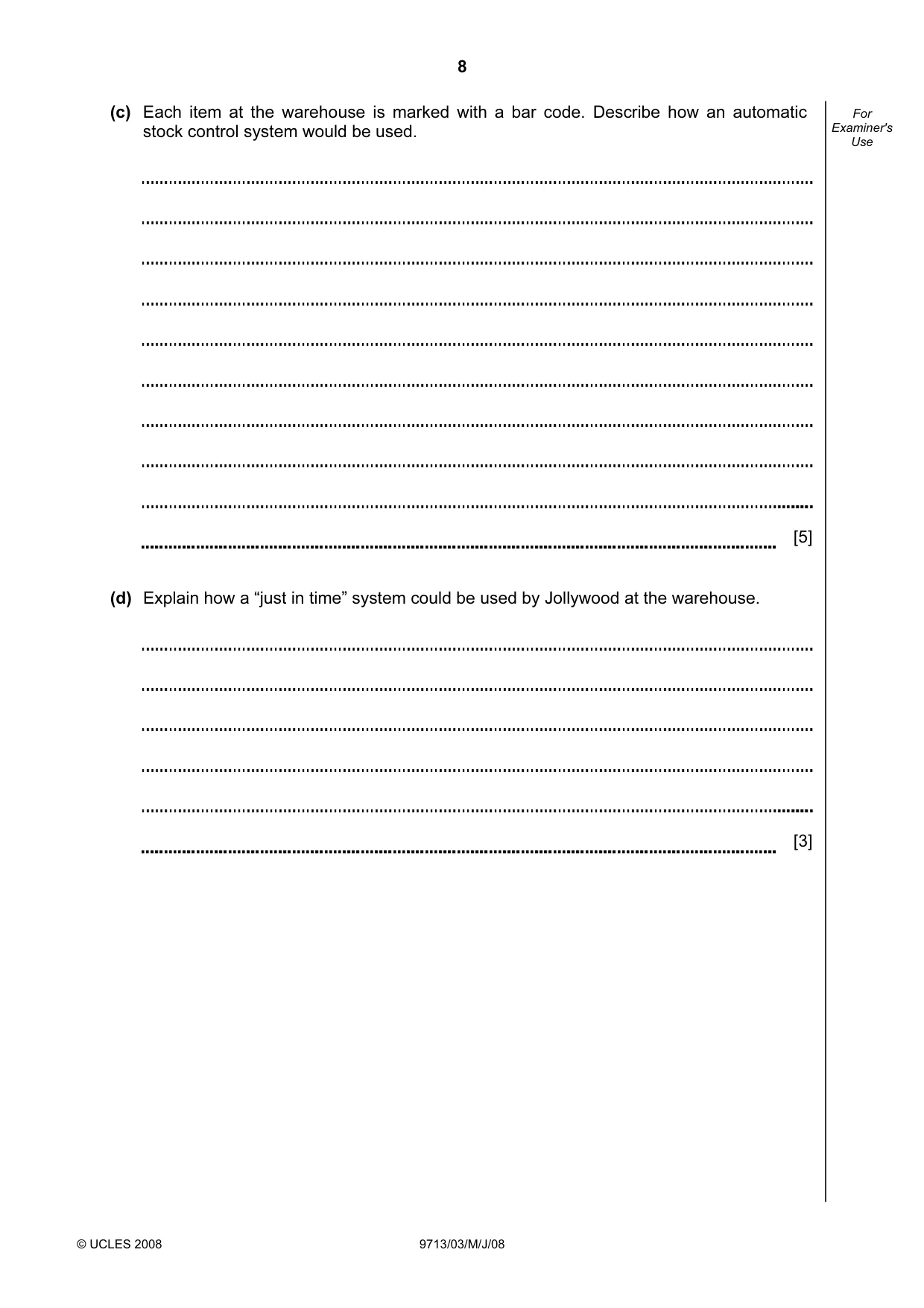 Cambridge A Level Applied Information and Communication Technology 9713 2008 May/June Paper 3 · Variant 1 question paper, page 8 of 12