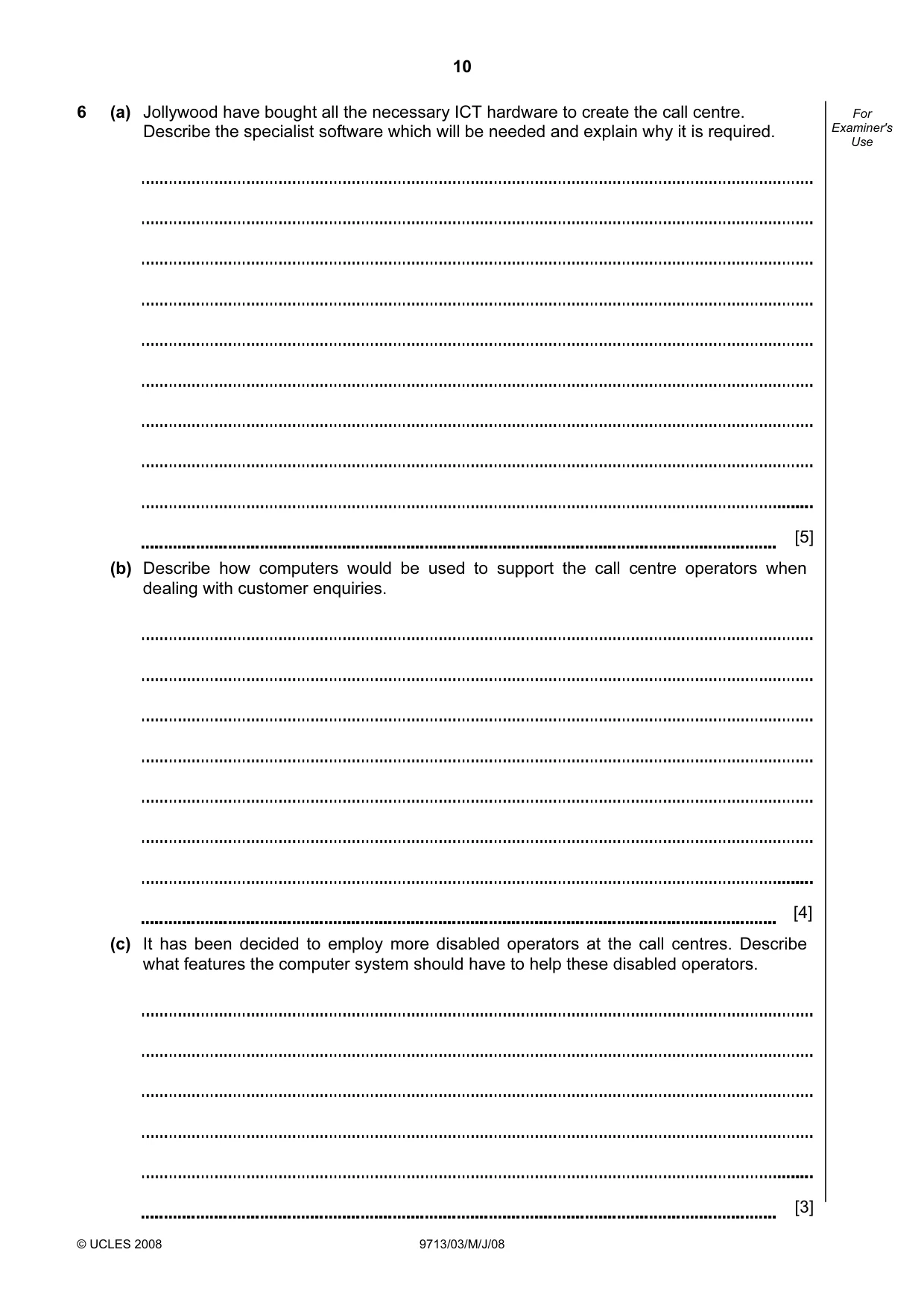 Cambridge A Level Applied Information and Communication Technology 9713 2008 May/June Paper 3 · Variant 1 question paper, page 10 of 12