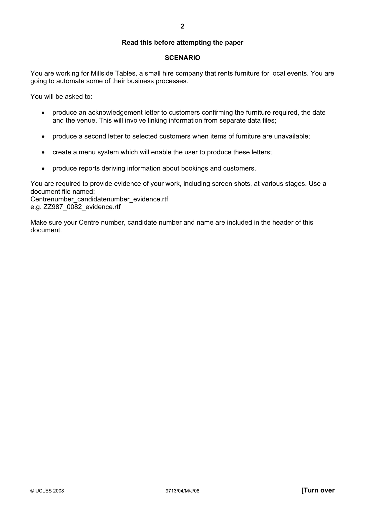 Cambridge A Level Applied Information and Communication Technology 9713 2008 May/June Paper 4 · Variant 1 question paper, page 2 of 6