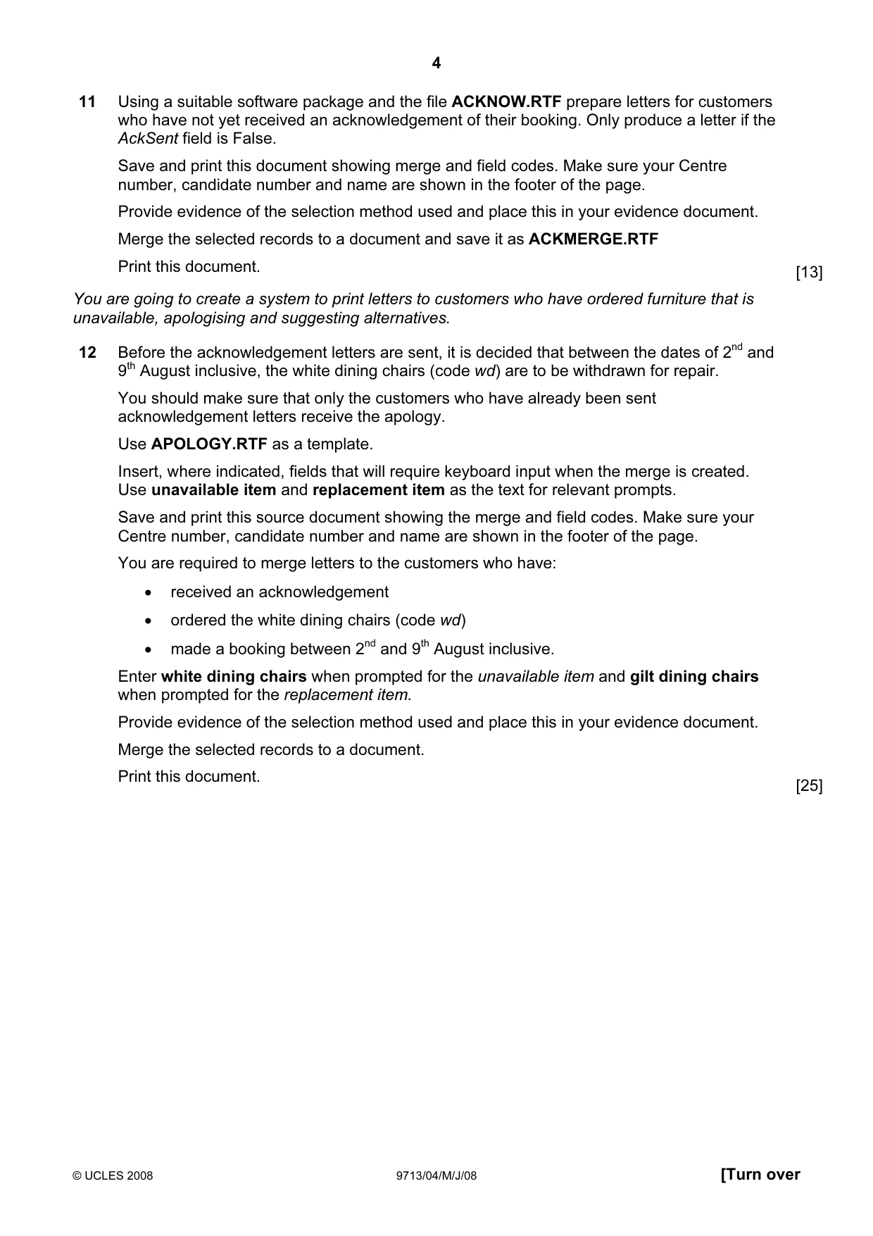 Cambridge A Level Applied Information and Communication Technology 9713 2008 May/June Paper 4 · Variant 1 question paper, page 4 of 6