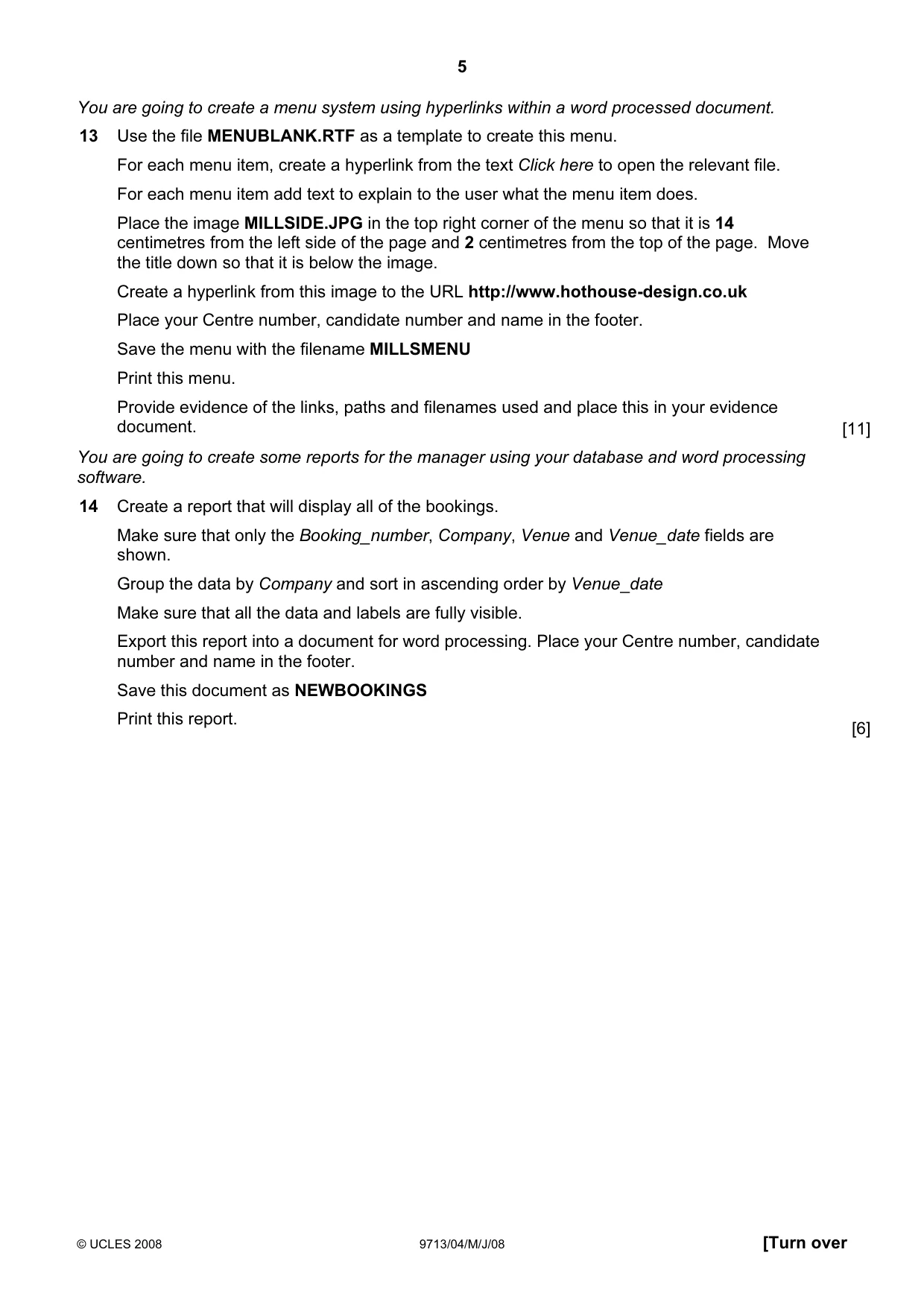 Cambridge A Level Applied Information and Communication Technology 9713 2008 May/June Paper 4 · Variant 1 question paper, page 5 of 6