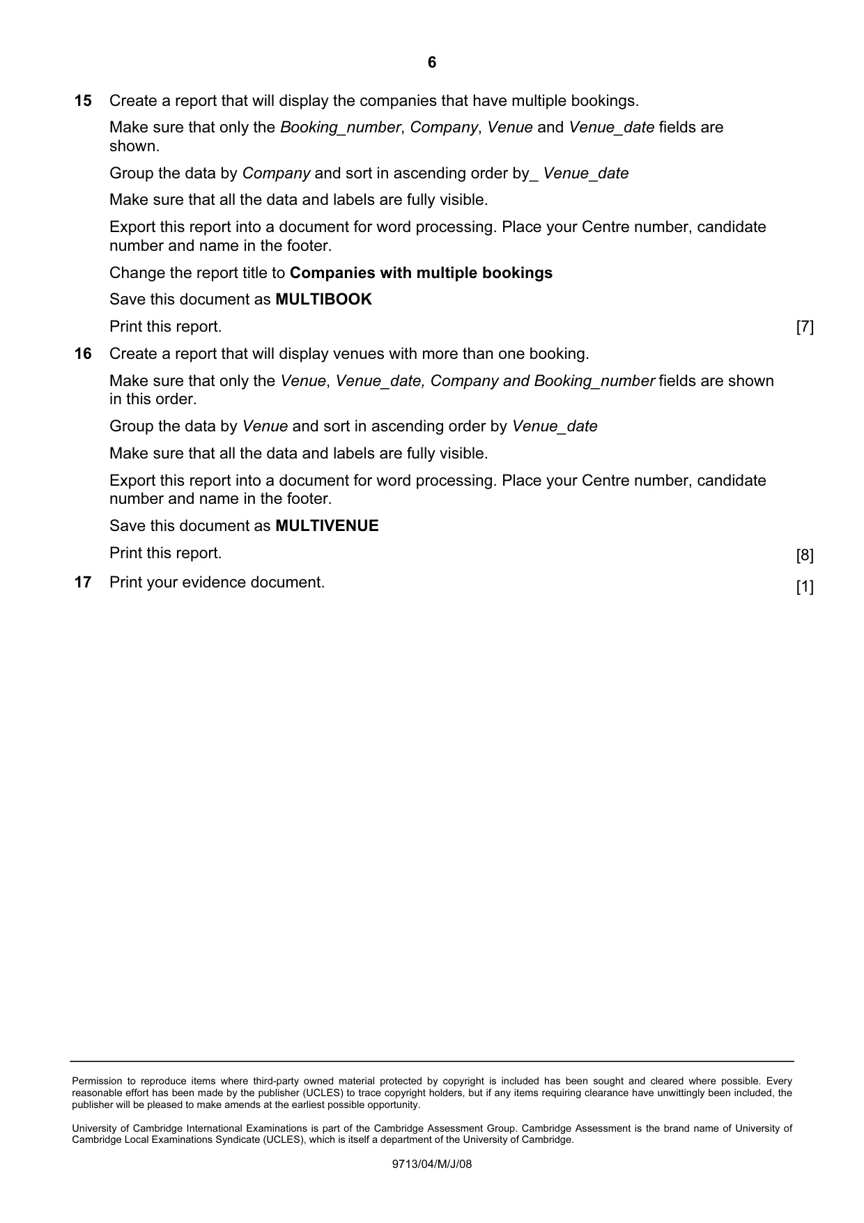 Cambridge A Level Applied Information and Communication Technology 9713 2008 May/June Paper 4 · Variant 1 question paper, page 6 of 6