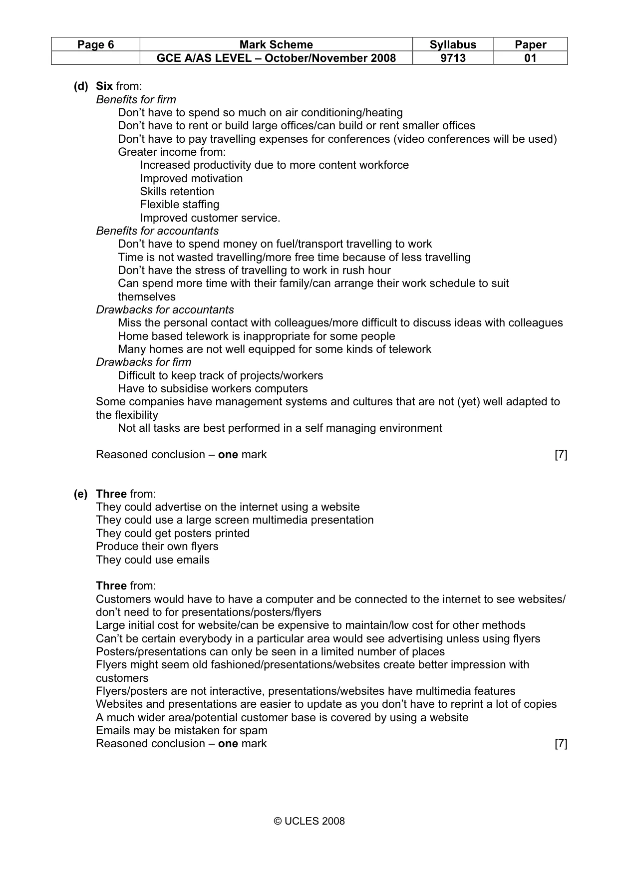 Mark scheme, page 6 of 6