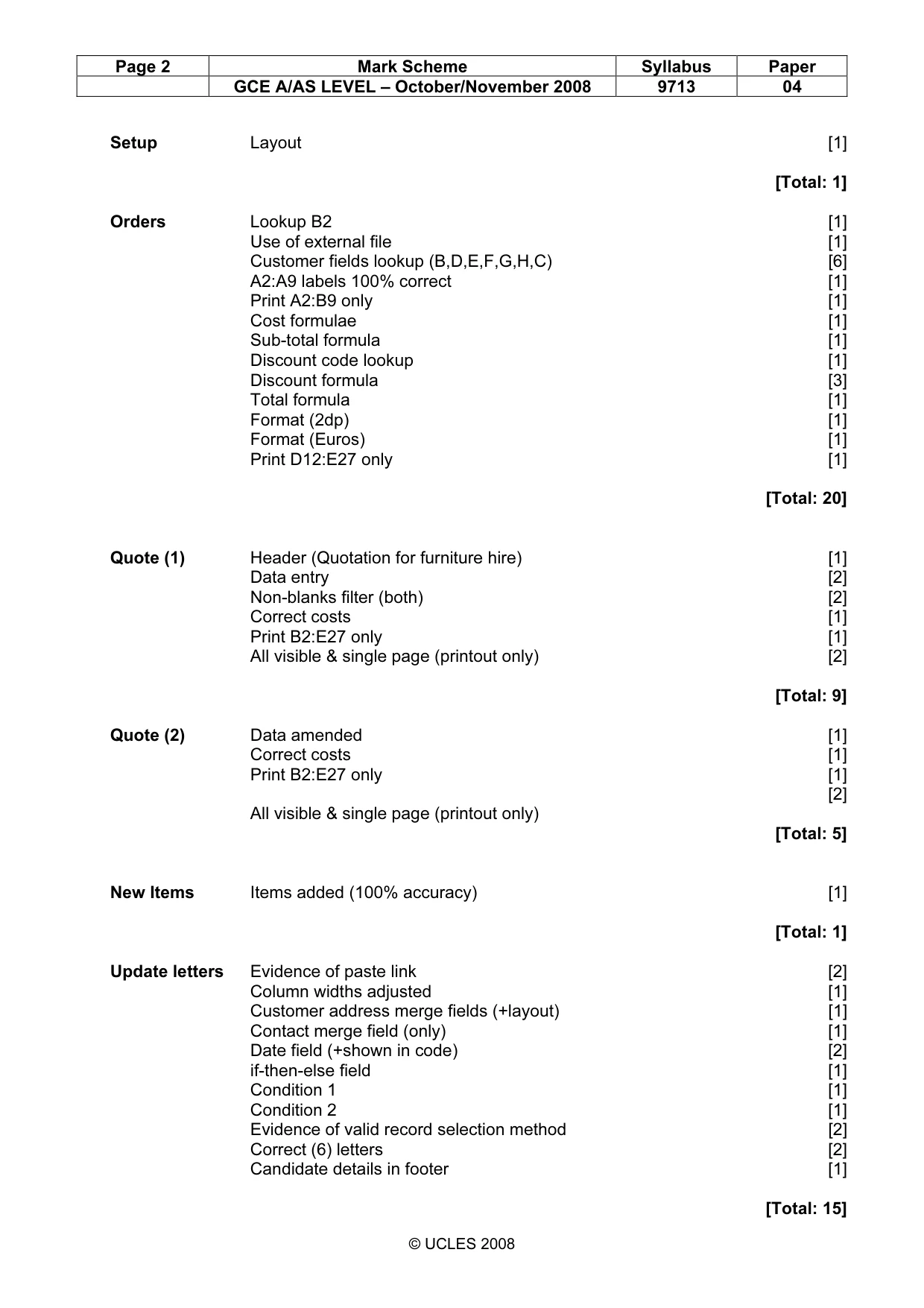 Mark scheme, page 2 of 3