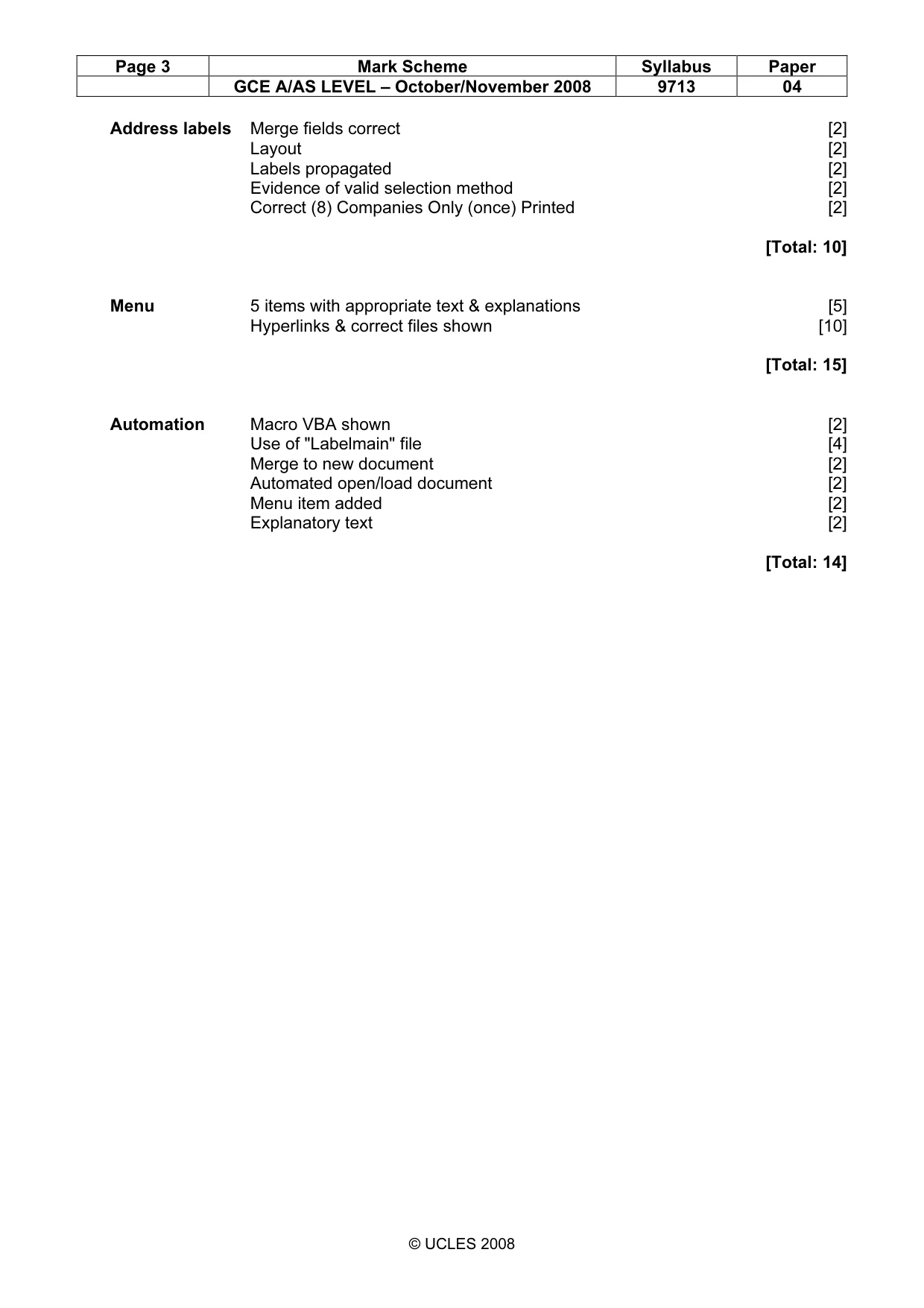 Mark scheme, page 3 of 3