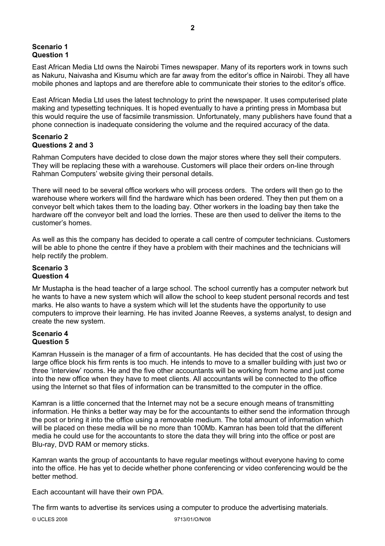 Cambridge A Level Applied Information and Communication Technology 9713 2008 Oct/Nov Paper 1 · Variant 1 question paper, page 2 of 12