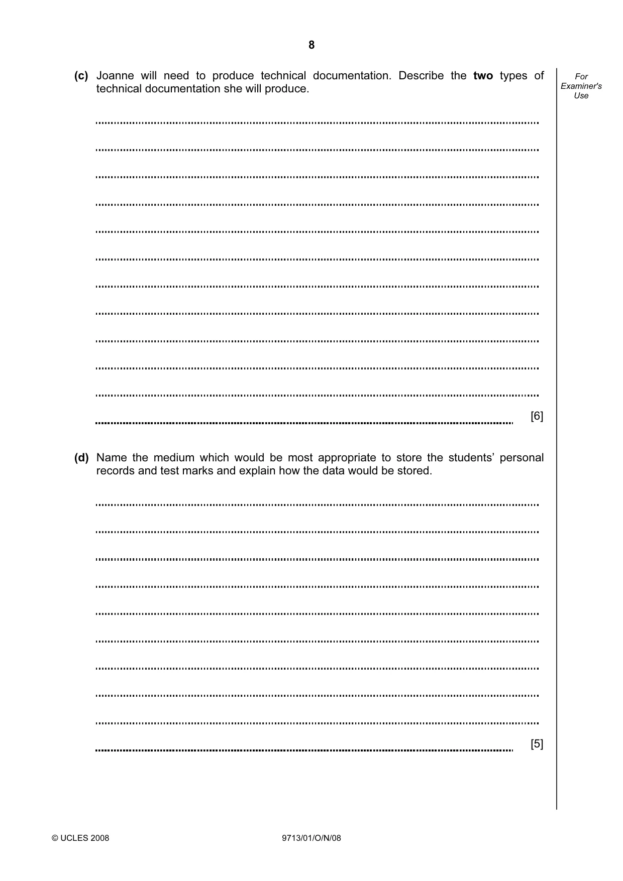Cambridge A Level Applied Information and Communication Technology 9713 2008 Oct/Nov Paper 1 · Variant 1 question paper, page 8 of 12