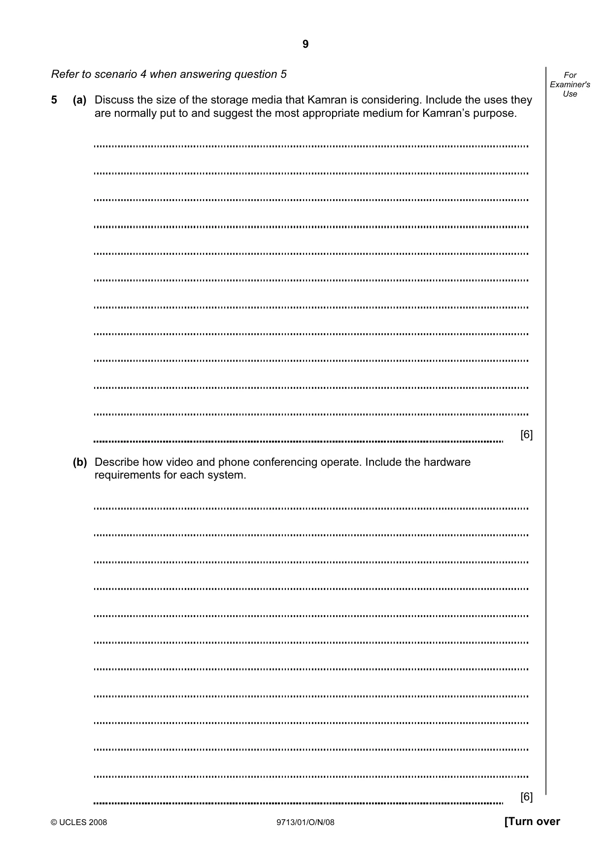 Cambridge A Level Applied Information and Communication Technology 9713 2008 Oct/Nov Paper 1 · Variant 1 question paper, page 9 of 12