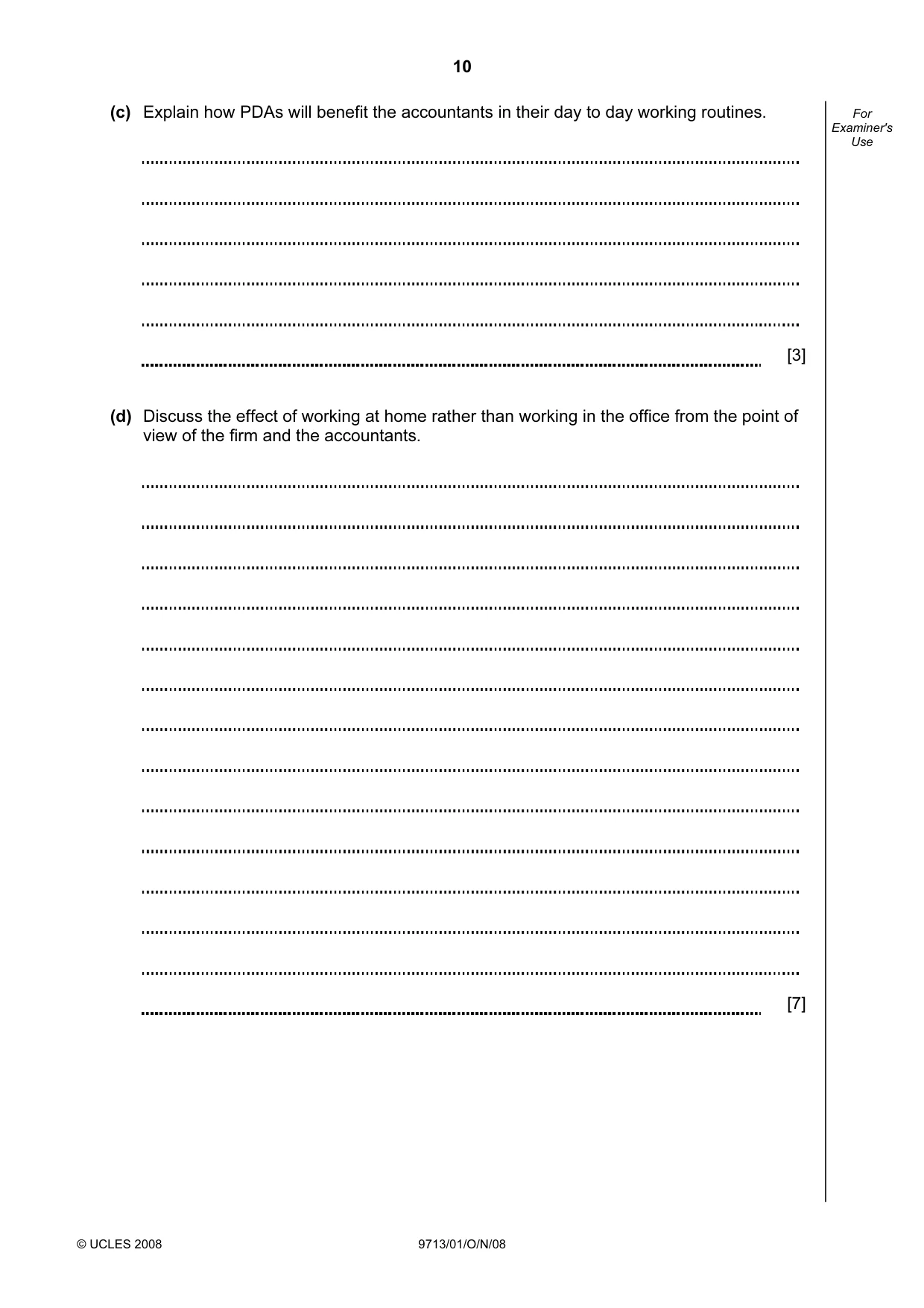 Cambridge A Level Applied Information and Communication Technology 9713 2008 Oct/Nov Paper 1 · Variant 1 question paper, page 10 of 12