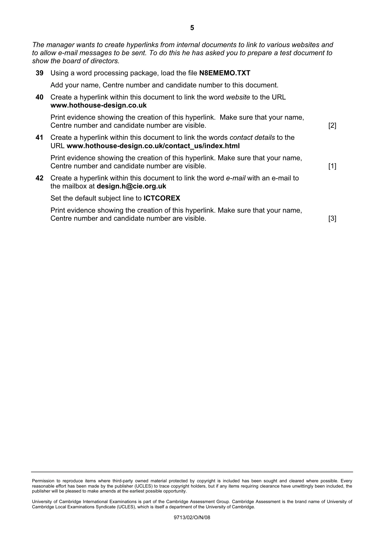 Cambridge A Level Applied Information and Communication Technology 9713 2008 Oct/Nov Paper 2 · Variant 1 question paper, page 5 of 5