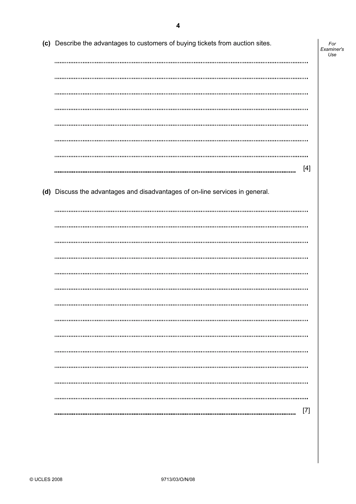 Cambridge A Level Applied Information and Communication Technology 9713 2008 Oct/Nov Paper 3 · Variant 1 question paper, page 4 of 12